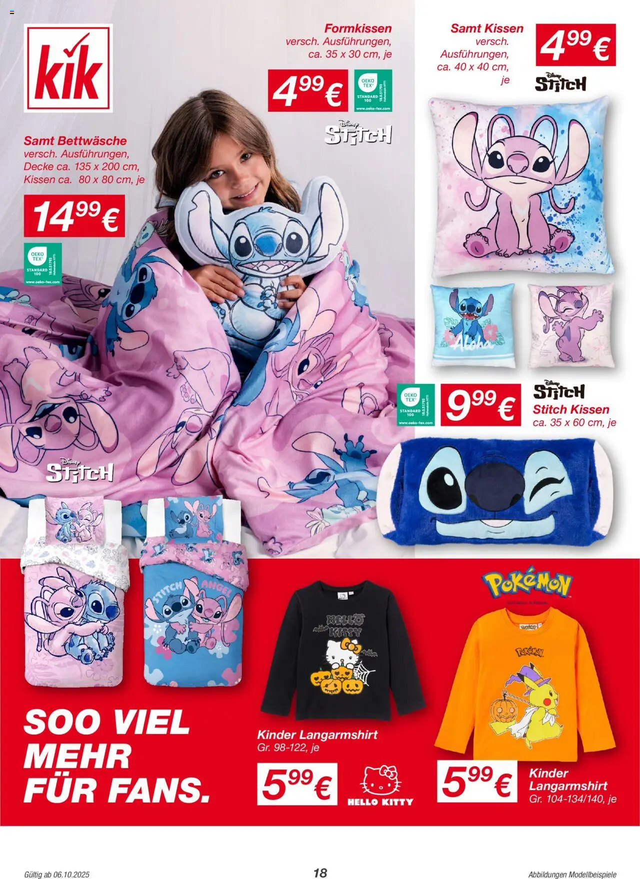 Kik Prospekt – gültig ab 06.10.2025 | Seite: 18 | Produkte: Langarmshirt, Kissen, Decke, Bettwäsche