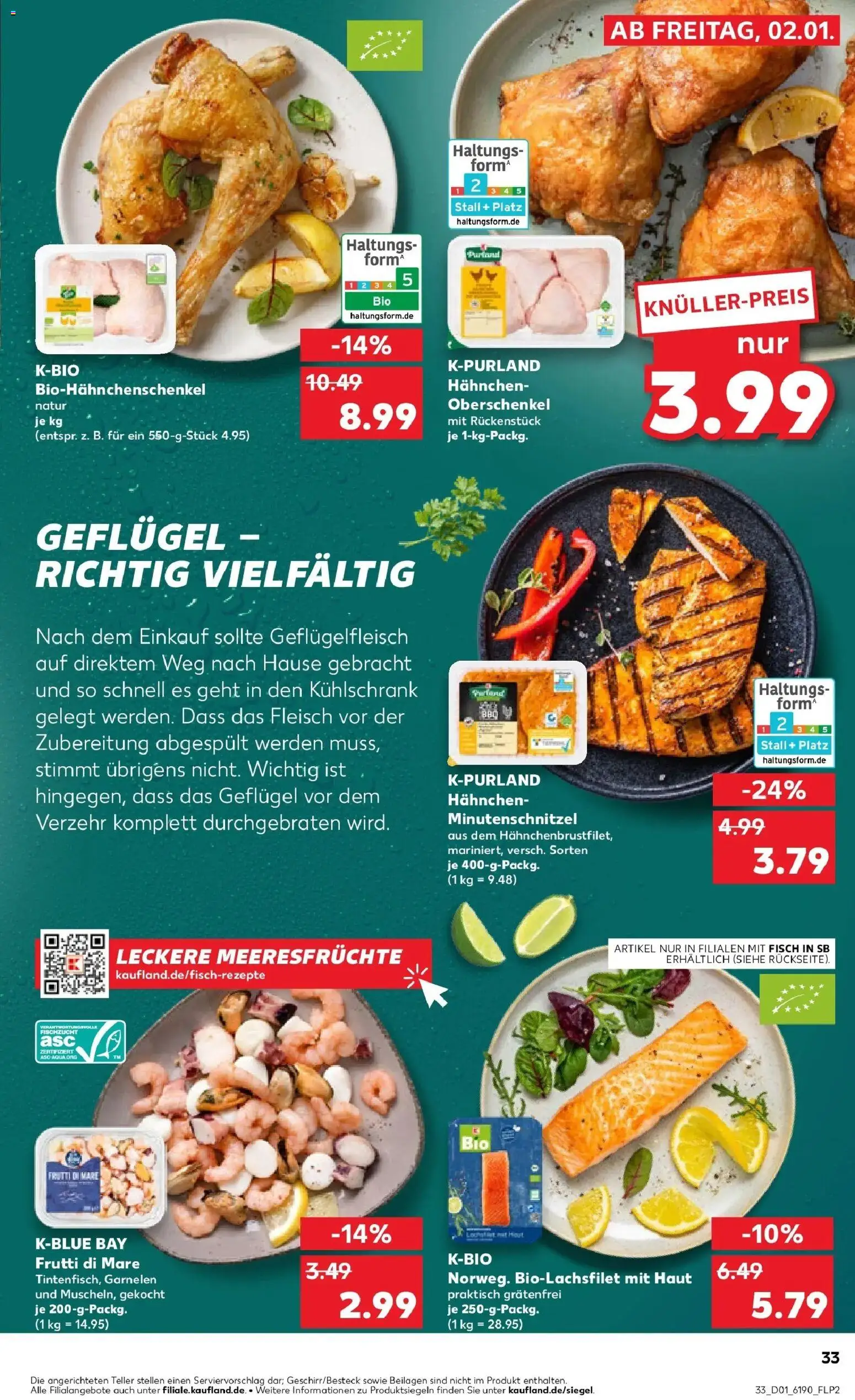 Kaufland prospekt Duisburg	 – gültig ab 05.01.2026 | Seite: 33 | Produkte: Hahnchen, Kühlschrank, Garnelen, Fisch