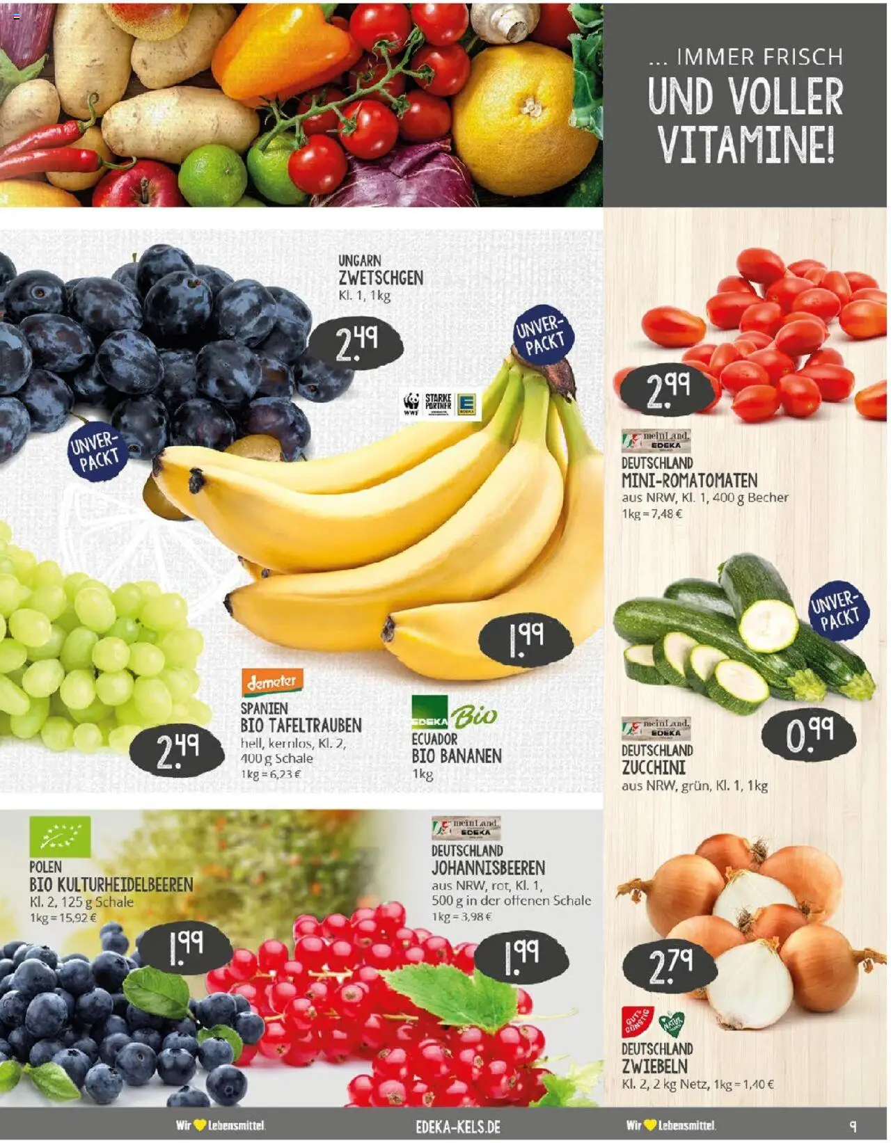 Edeka prospekt Ratingen	 - gültig ab dem 20.07.2025 | Seite: 9 | Produkte: Bananen, Zwetschgen, Zwiebeln, Zucchini