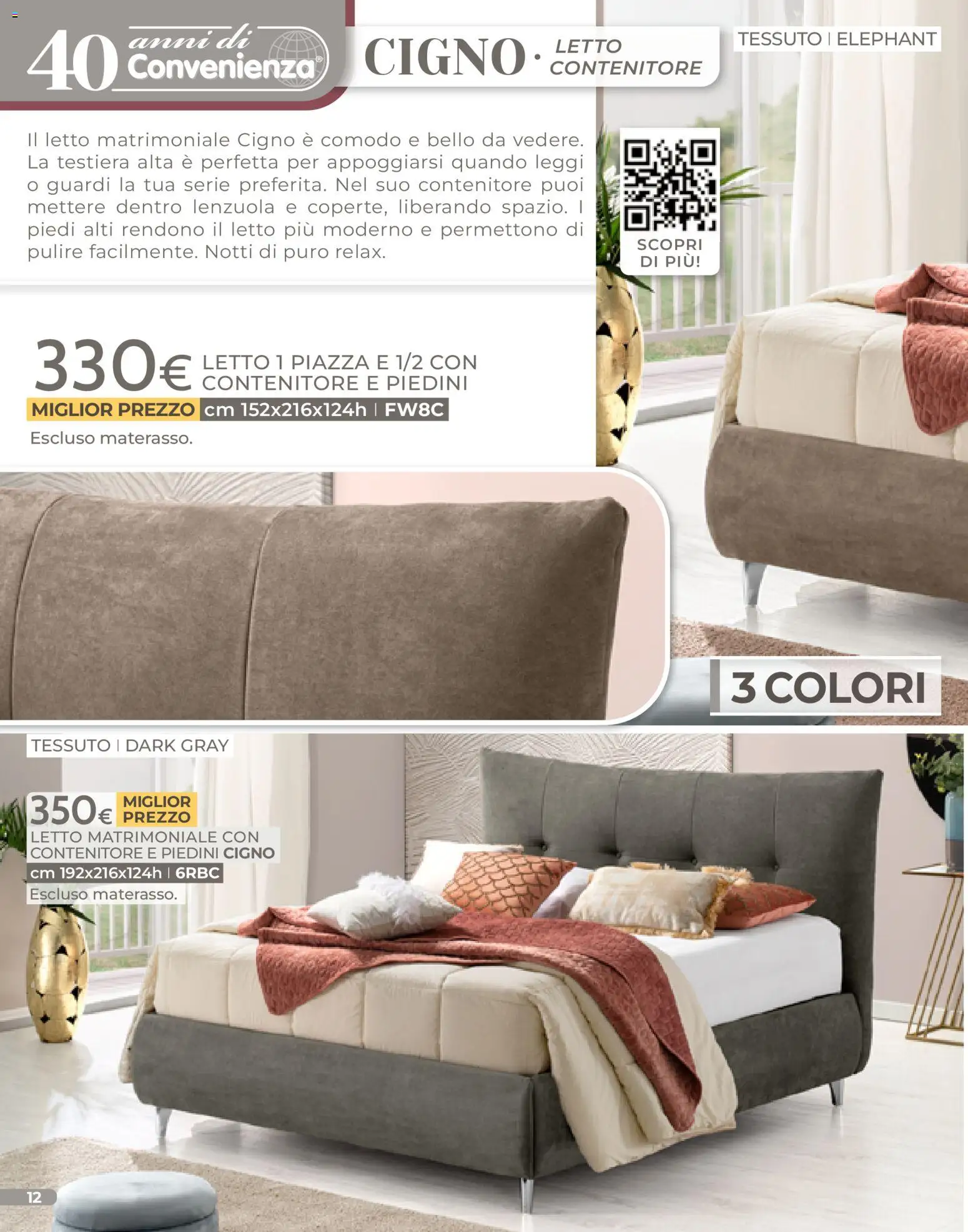 Volantino Mondo Convenienza del 04.01.2026 | Pagina: 12 | Prodotti: Letto matrimoniale, Letto contenitore, Contenitore, Lenzuola