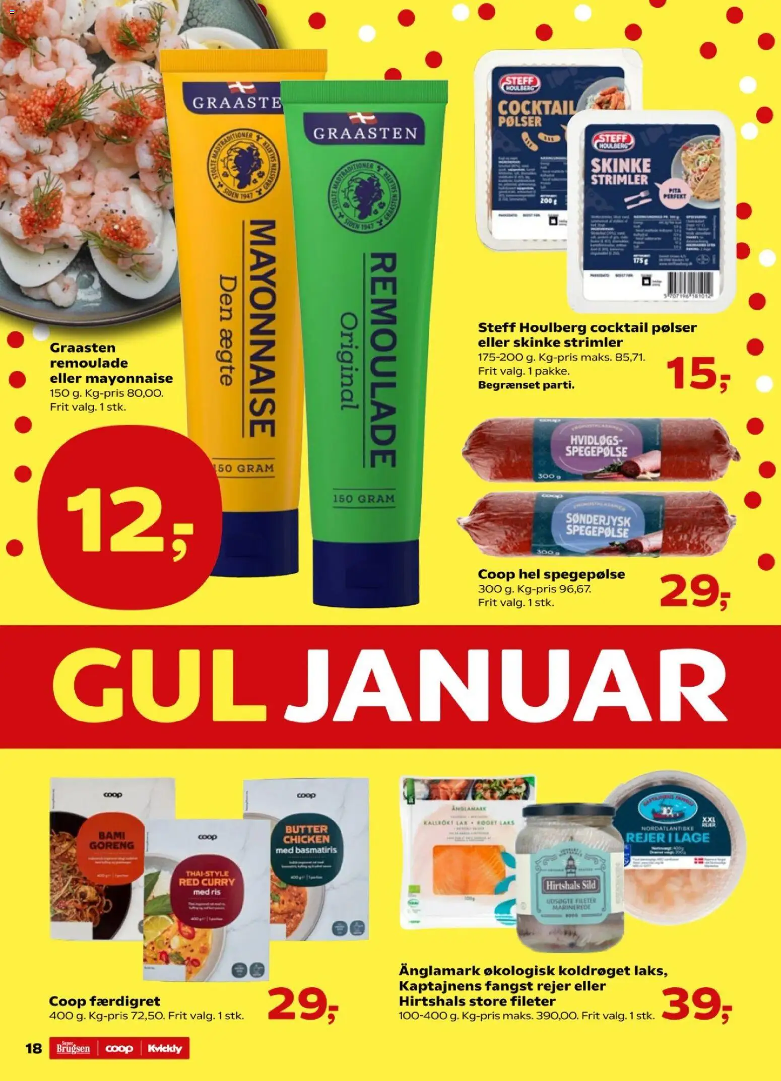 Super Brugsen tilbudsavis – gyldig fra 22.01.2026 | Side: 18 | Produkter: Skinke, Ris, Spegepølse, Rejer