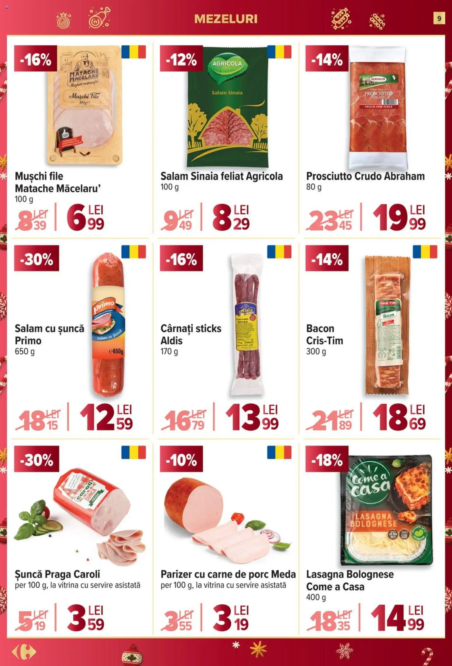 Noul catalog Carrefour – valabil de la 03.12.2025 | Pagină: 9 | Produse: Bacon, Salam, Parizer, Cârnați