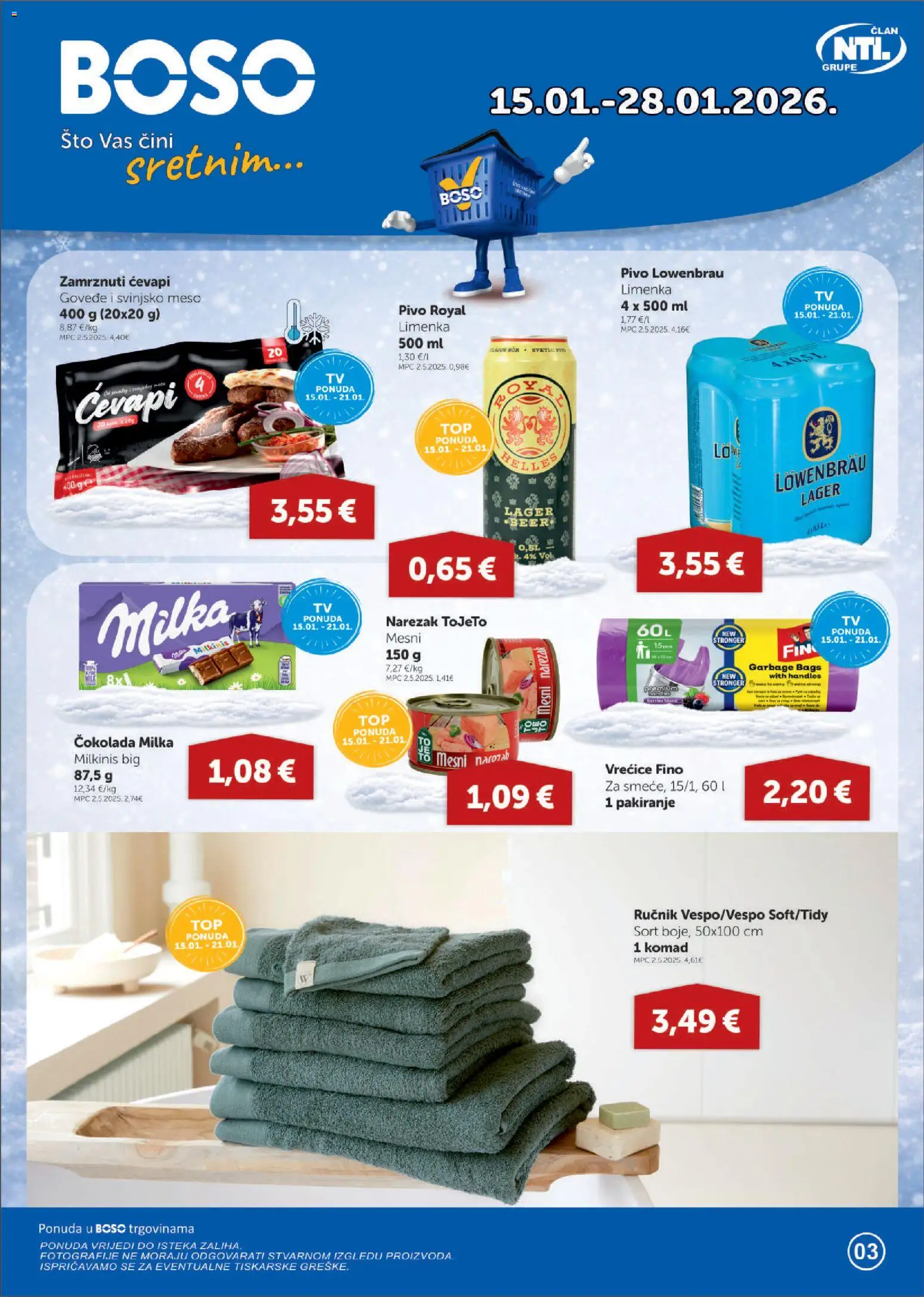 Boso katalog | vrijedi od 15.01.2026 | Stranica: 1 | Proizvodi: Meso, Čokolada, Pivo, Ručnik