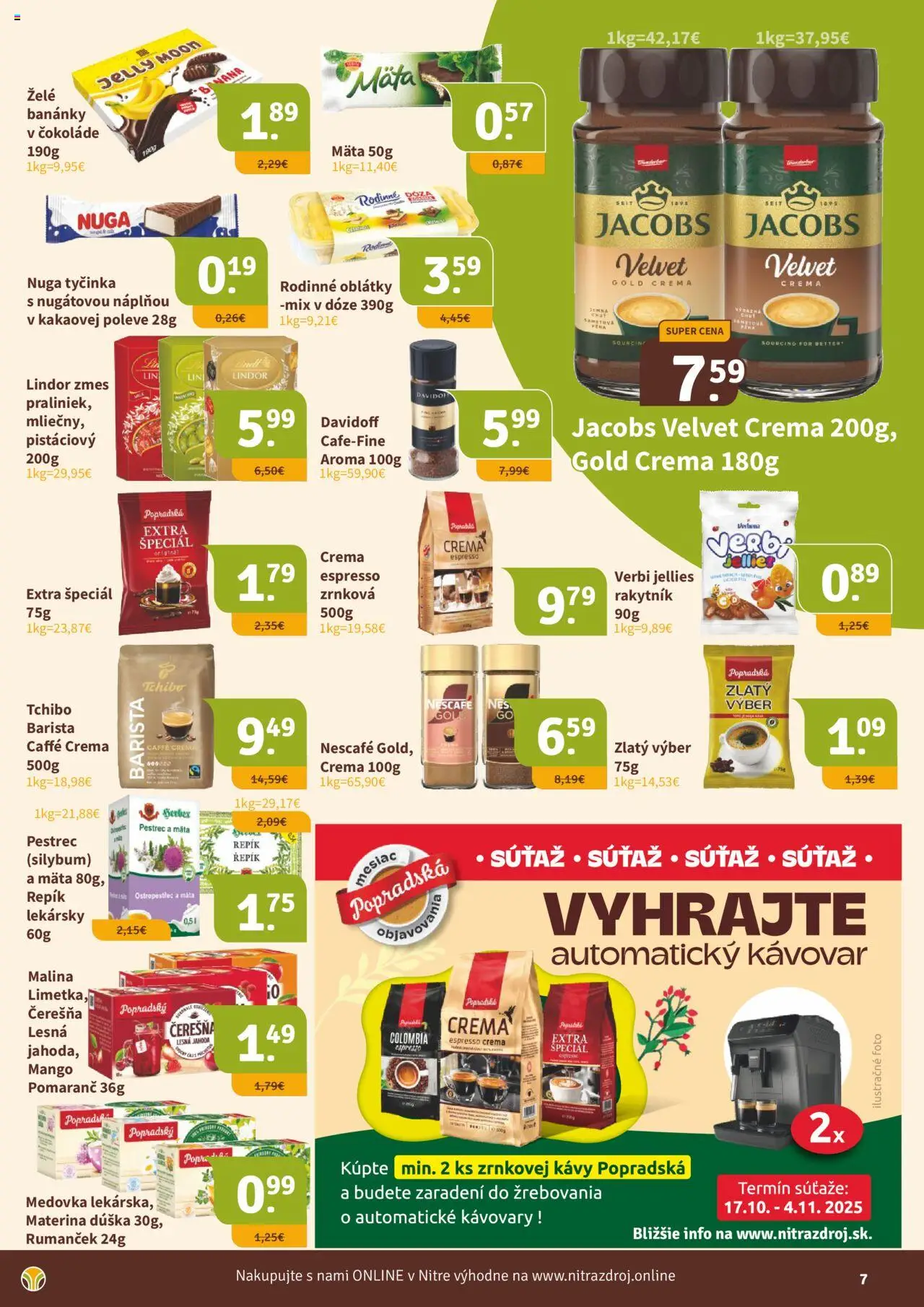 Nové Nitrazdroj akcie – leták je platný od 17.10.2025 | Strana: 7 | Produkty: Automatický kávovar, Kávovar, Jacobs Velvet, Mango
