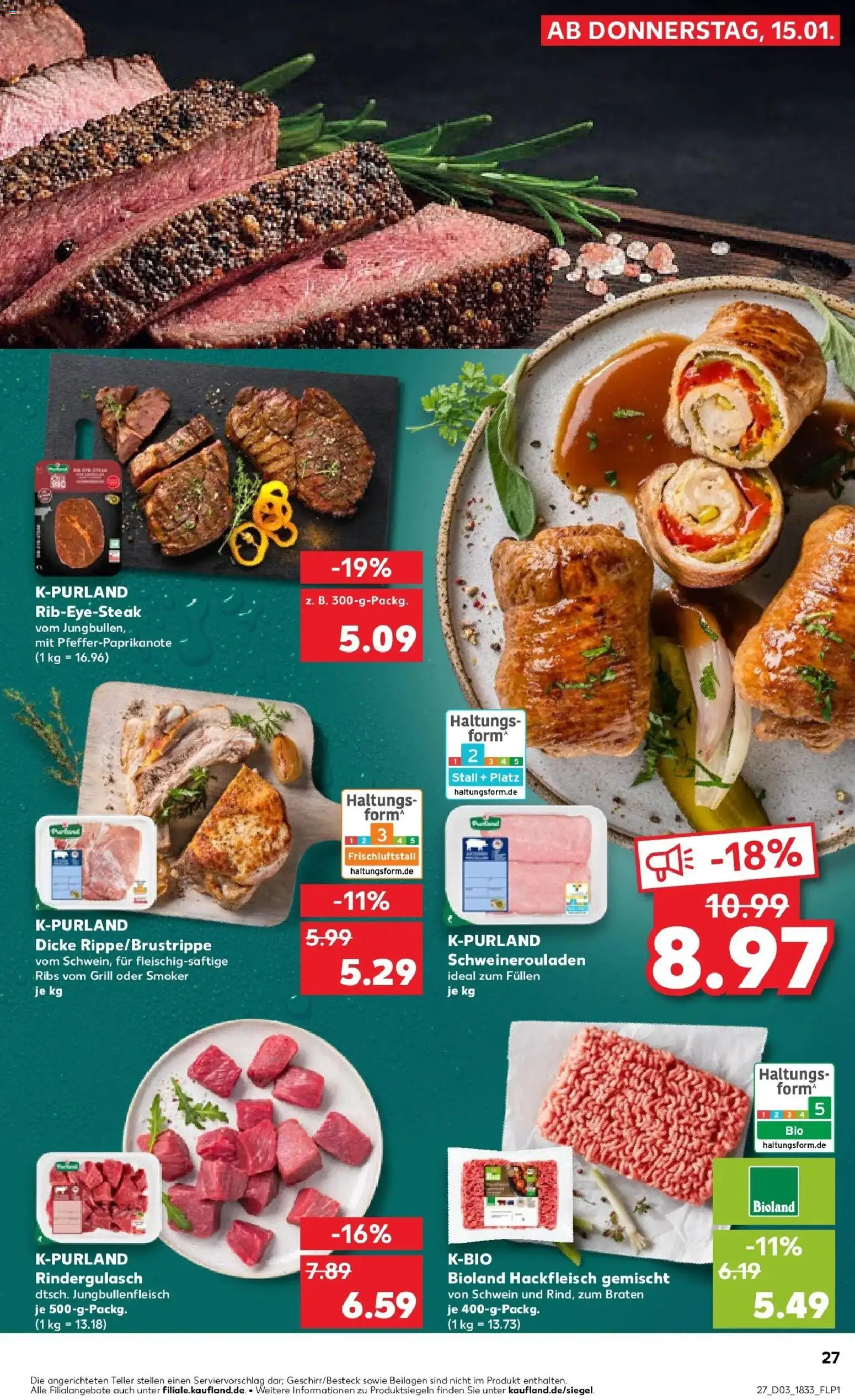 Kaufland prospekt Stolberg	 – gültig ab 15.01.2026 | Seite: 27 | Produkte: Grill, Rindergulasch, Steak, Hackfleisch