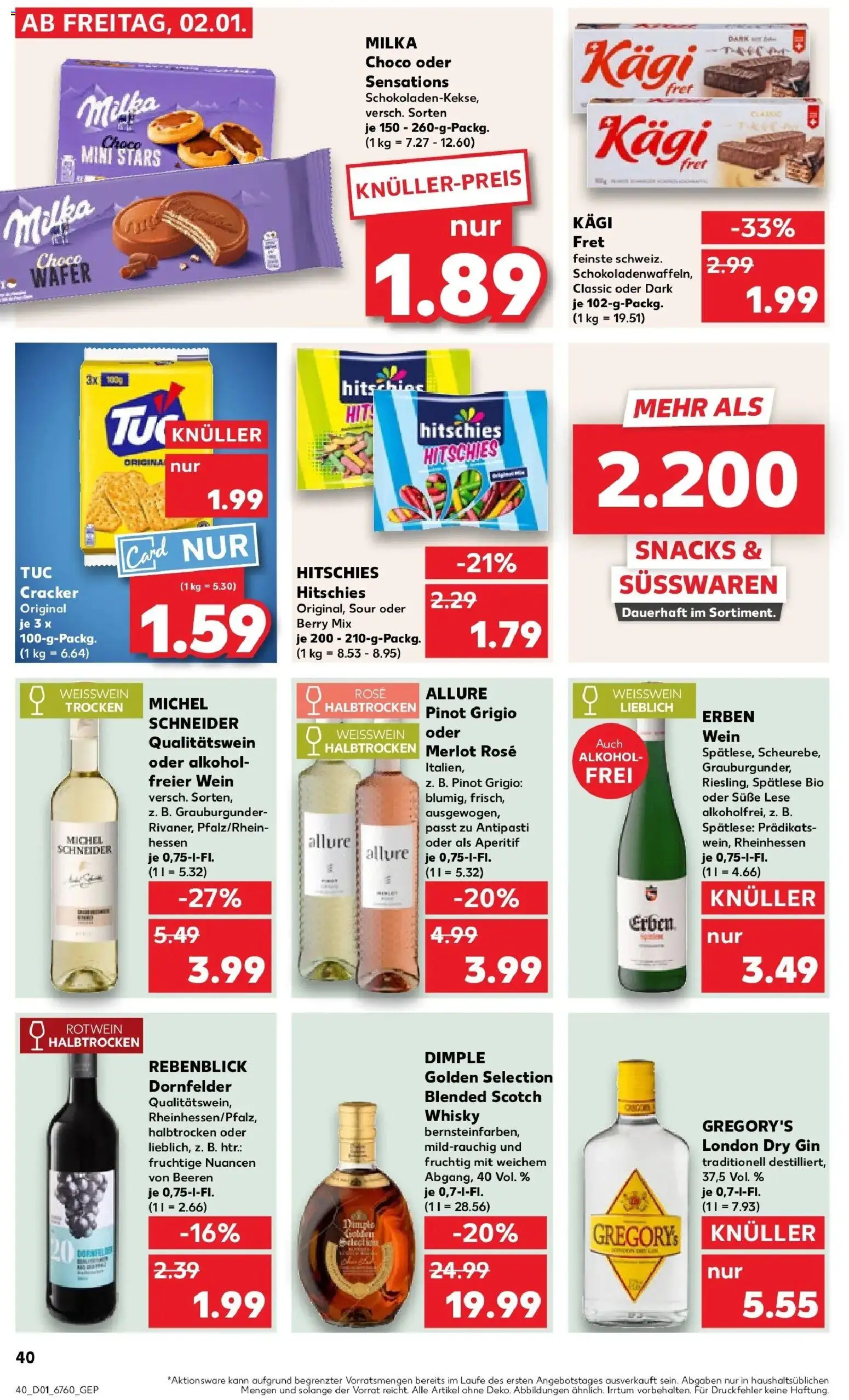Kaufland prospekt Bamberg	 – gültig ab 05.01.2026 | Seite: 40 | Produkte: Whisky, Milka, Wein, Gin