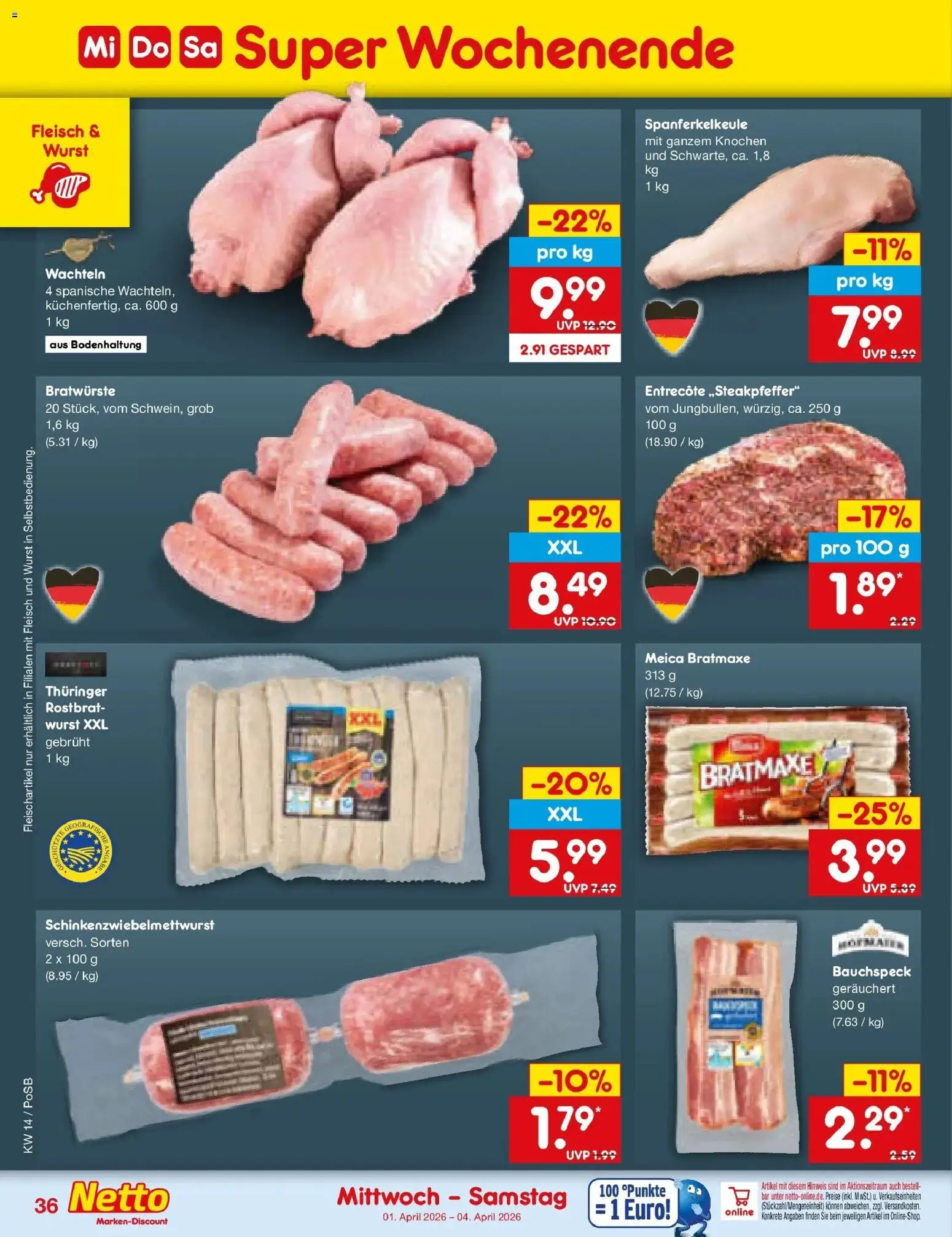Netto Marken-Discount Prospekt Regensburg	 – gültig ab 29.03.2026 | Seite: 44 | Produkte: Entrecote, Meica, Wurst, Fleisch
