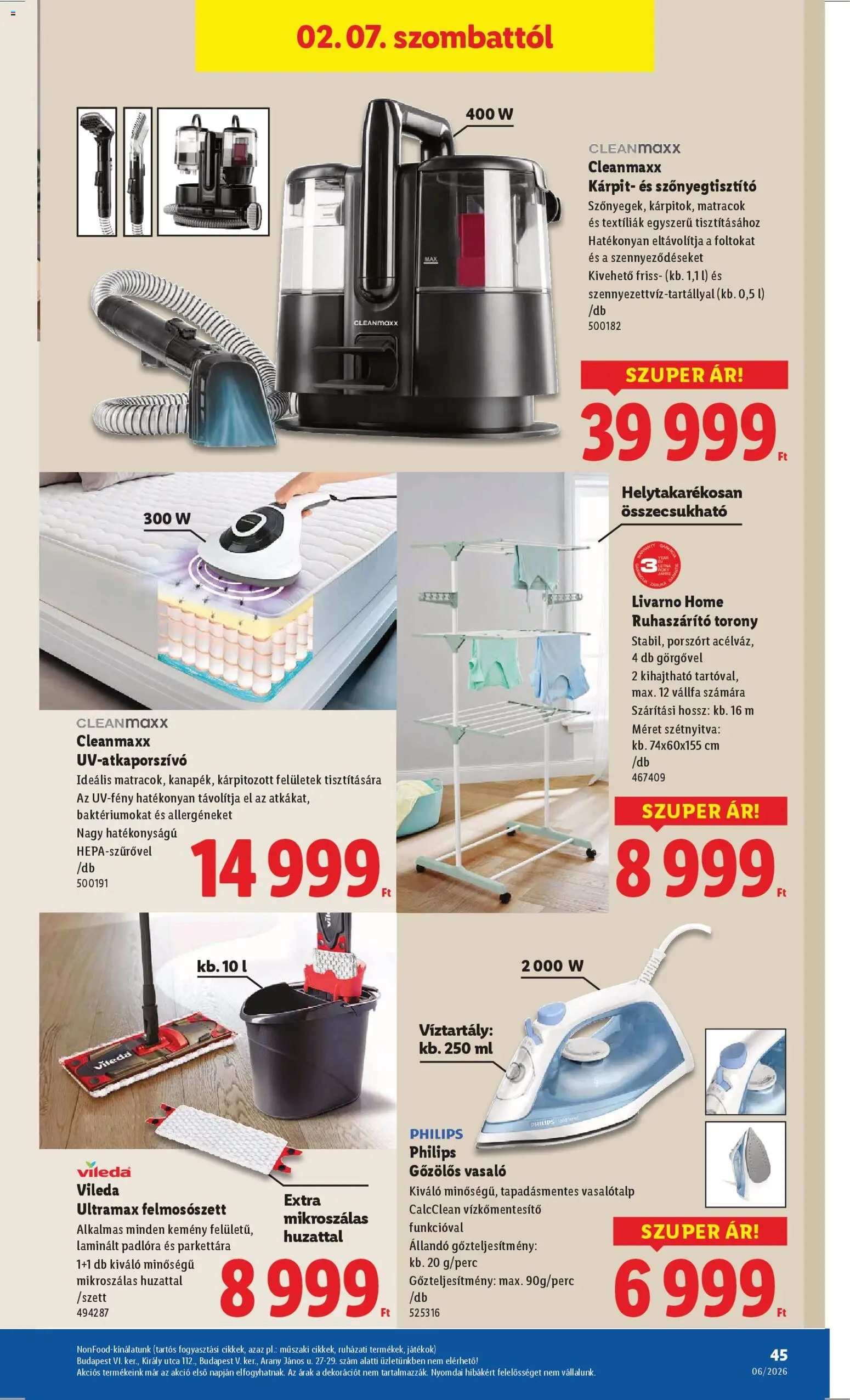 Lidl akciós ujság - amely érvényes a következő dátumtól: 05.02.2026 | Oldal: 45 | Termékek: Vasaló, Játékok, Vállfa, Ruhaszárító