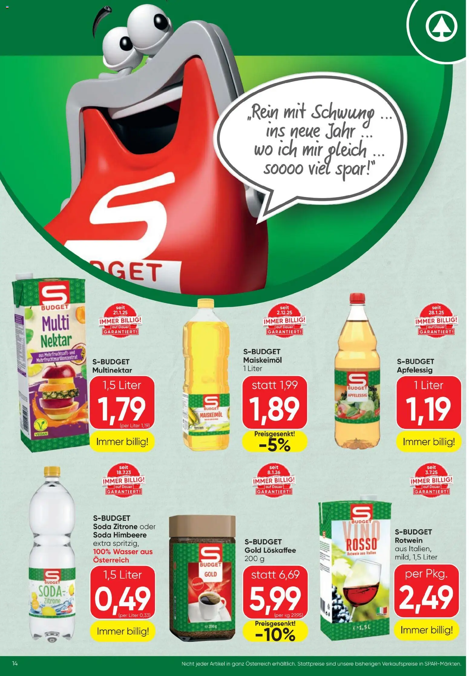 Spar Flugblatt gültig ab 22.01.2026 | Seite: 14 | Produkte: Wasser, Zitrone, Himbeere