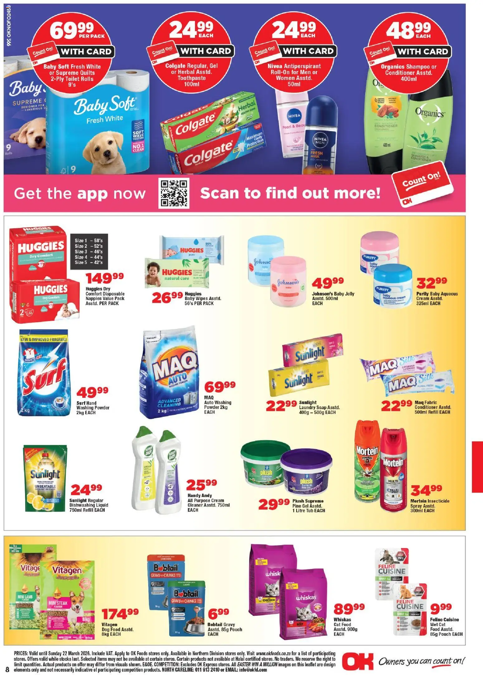 New OK Foods catalogue – valid from 11.03.2026 | Page: 8 | Products: Chicken, Shampoo, Toothpaste, Dog food