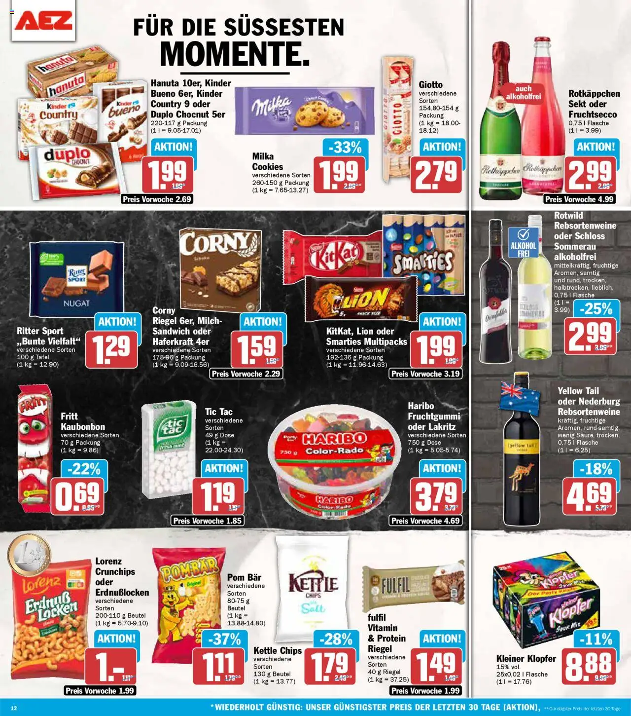AEZ Prospekt 	 - gültig ab dem 18.08.2025 | Seite: 12 | Produkte: Haribo, Milka, Fruchtsecco, Rotkäppchen