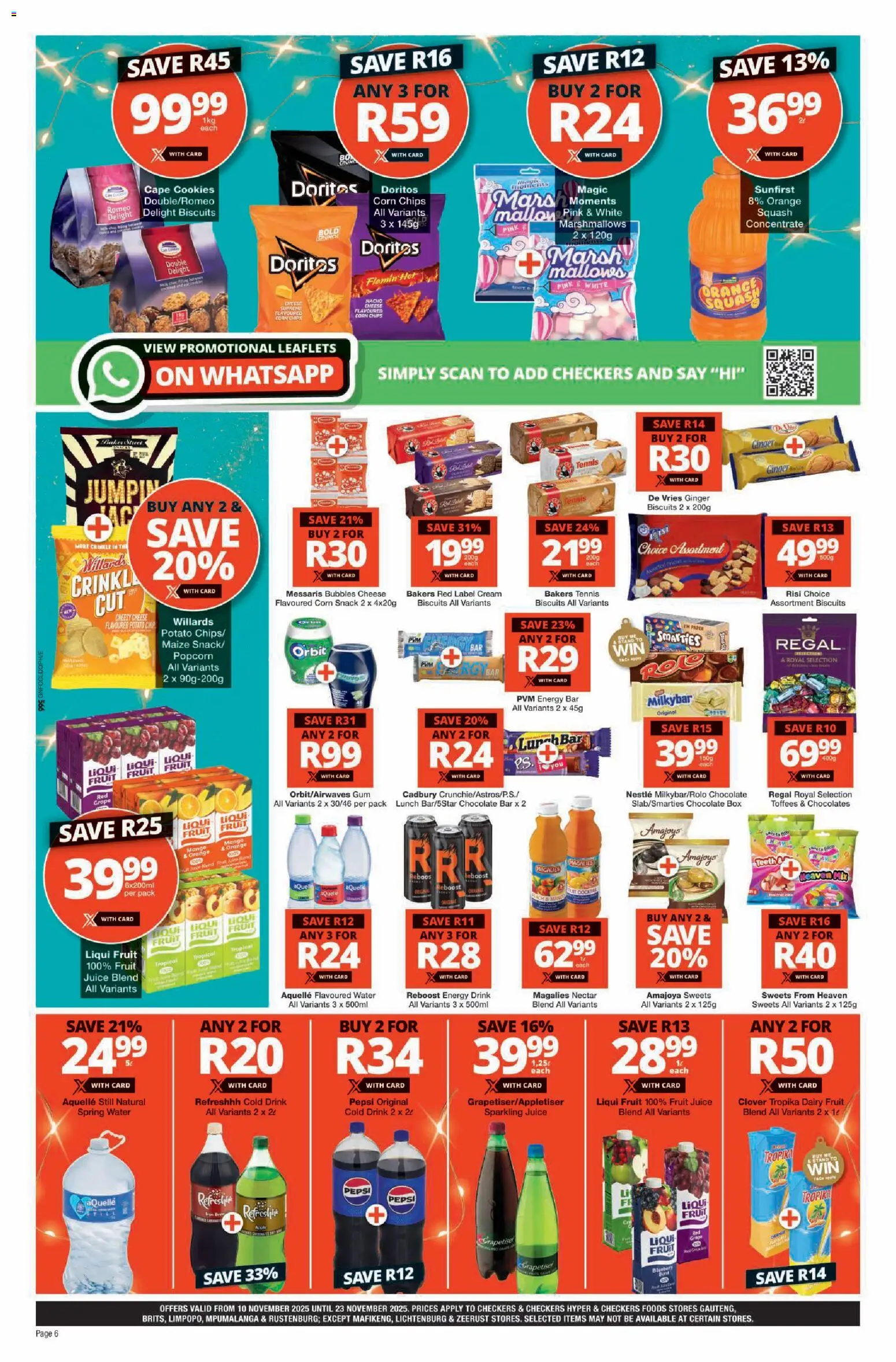 New Checkers catalogue – valid from 09.11.2025 | Page: 6 | Products: Corn, Box, Cheese, Juice