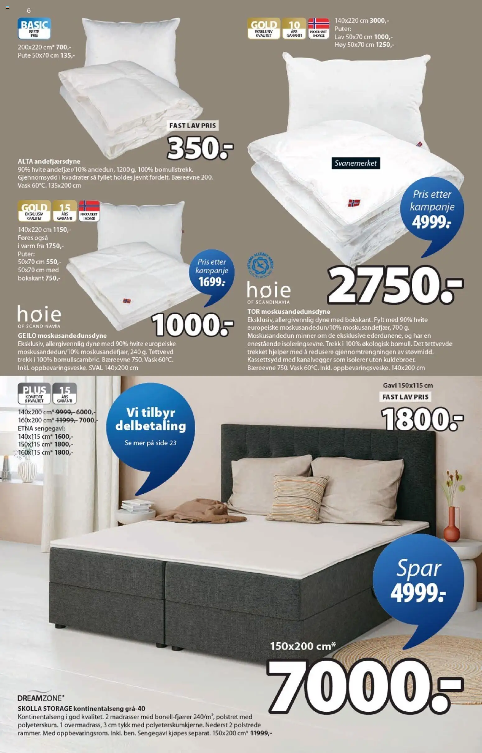 {H1} | Side: 6 | Produkter: Dyne, Vask, Pute, Sengegavl