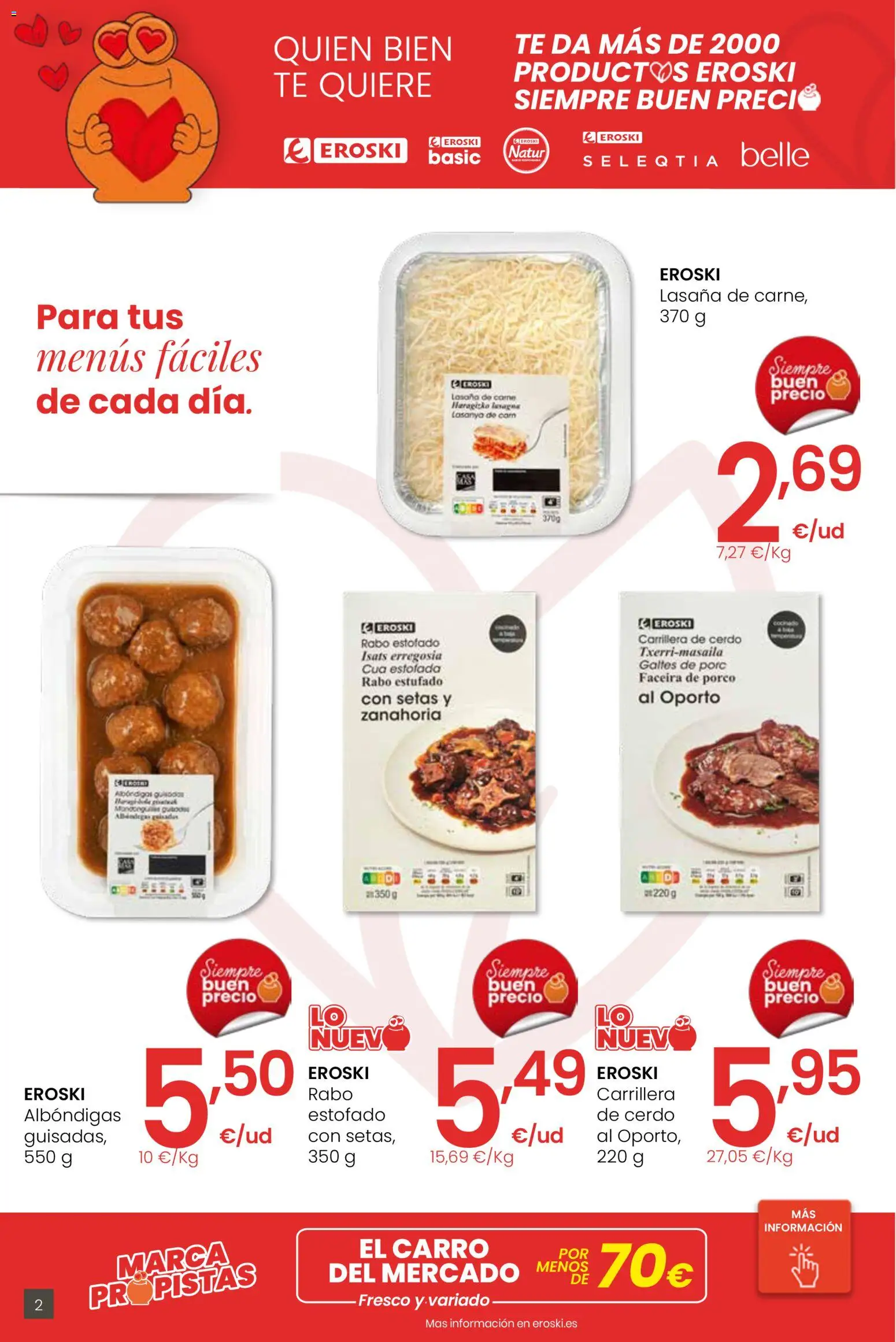 Eroski - Siempre a buen precio  │ válido desde el 12.02.2026 | Página: 2 | Productos: Cerdo, Zanahoria, Té, Lasaña
