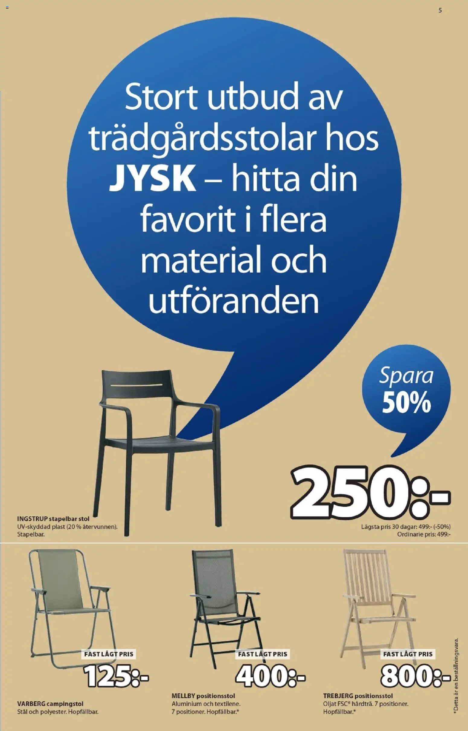 JYSK reklamblad aktuell från 02.03.2026 | Sida: 5 | Produkter: Stol, Campingstol
