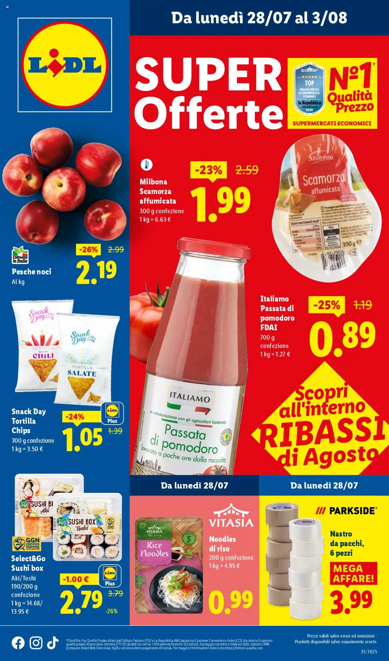 Volantino Lidl del 28.07.2025 | Pagina: 1 | Prodotti: Top, Passata di pomodoro, Computer, Sushi