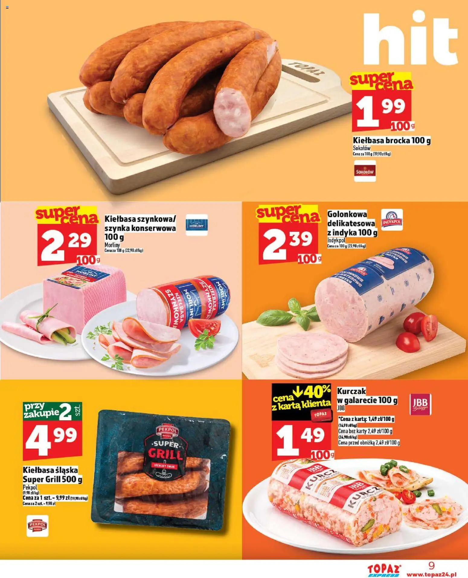 Topaz Gazetka - Express od 06.11.2025 | Strona: 9 | Produkty: Karta, Grill, Szynka, Kiełbasa śląska