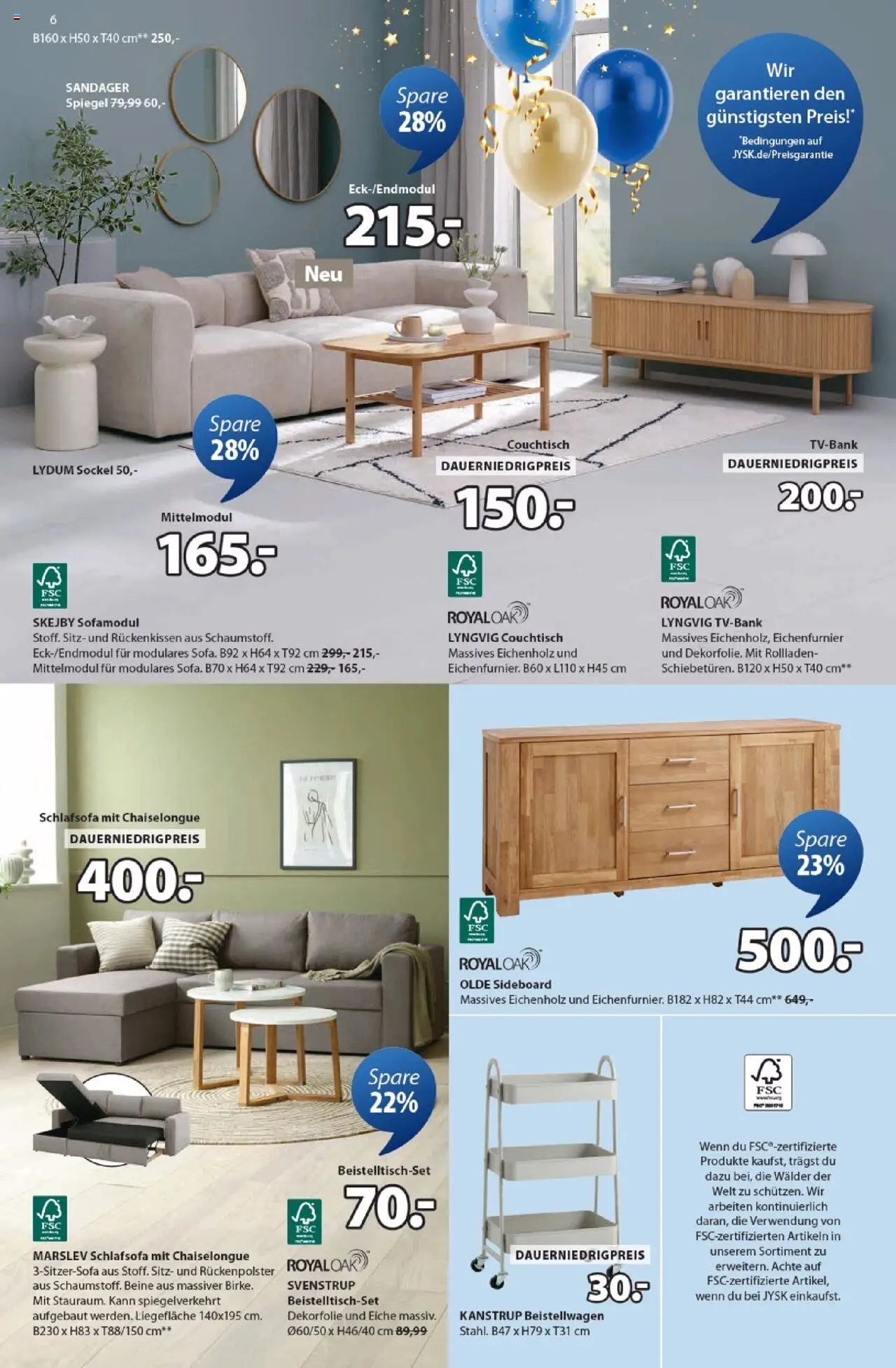 JYSK Produktkatalog – gültig ab 19.09.2025 | Seite: 6 | Produkte: Sideboard, Schlafsofa, Couchtisch, Spiegel