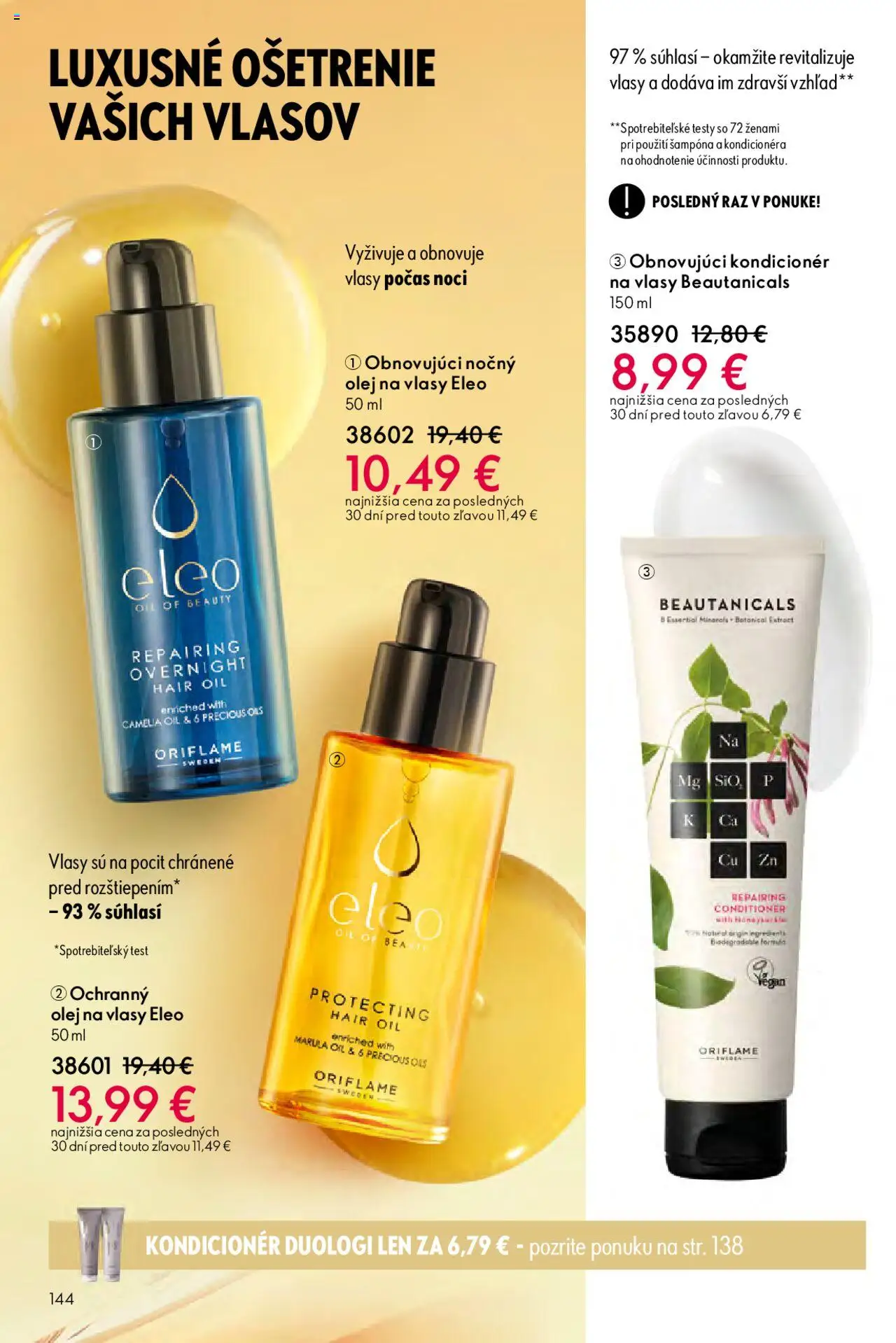 Nové Oriflame akcie – leták je platný od 12.11.2025 | Strana: 144 | Produkty: Olej, Kondicionér, Olej na vlasy