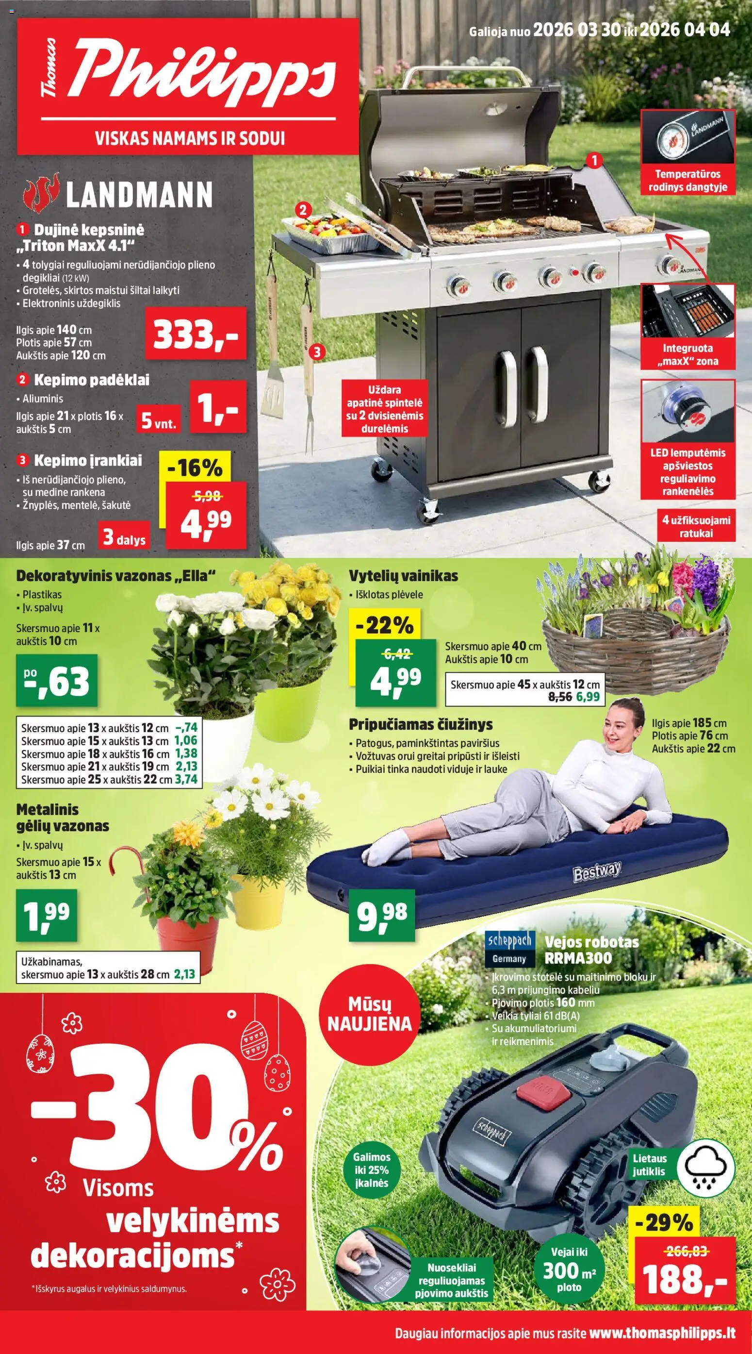 Thomas Philipps akcijos nuo 30.03.2026 | Puslapis: 1 | Prekių: Robotas, Čiužinys, Spintelė, Vazonas