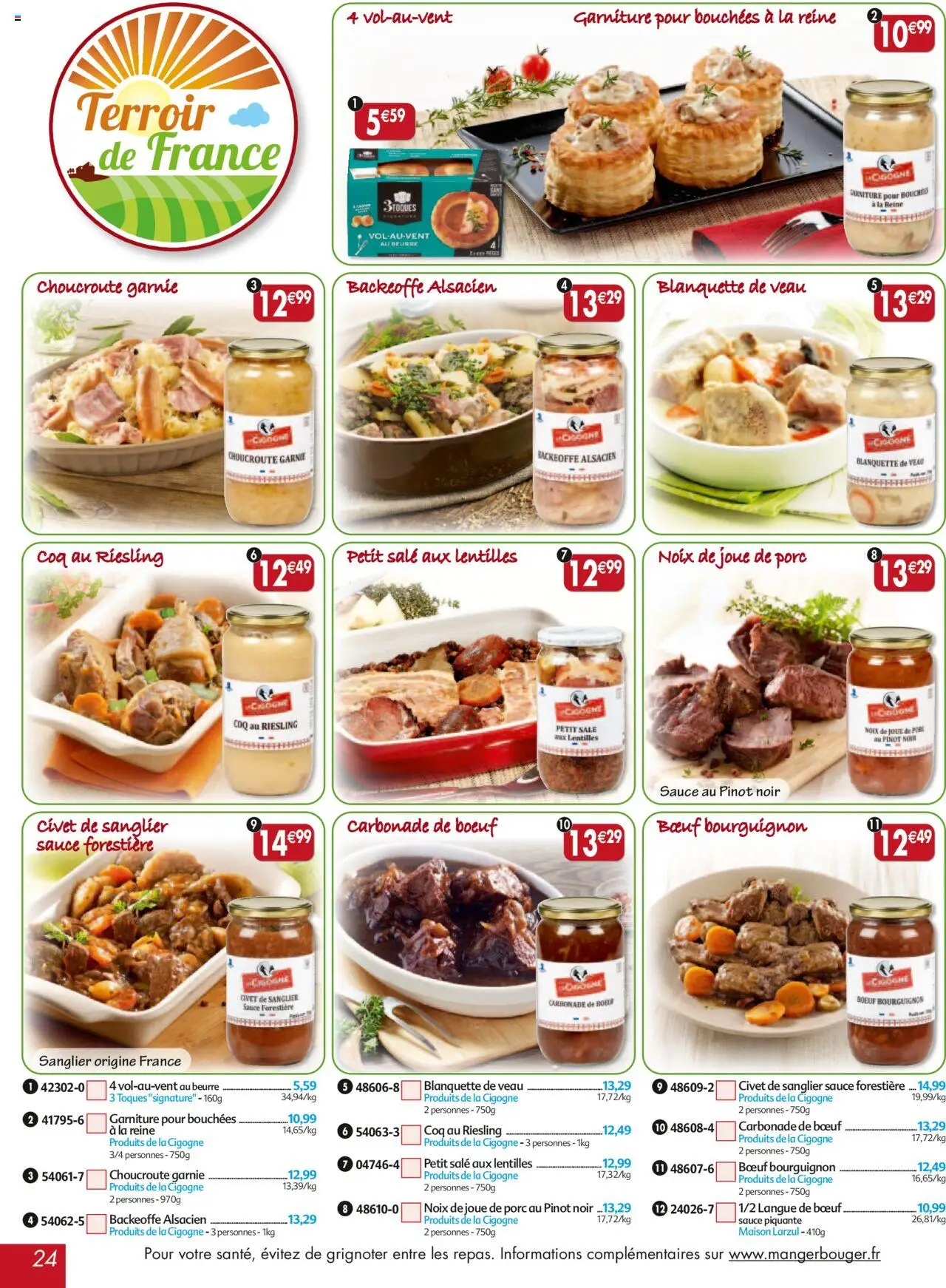  | Page: 24 | Produits: Bœuf bourguignon, Joue de porc, Beurre, Porc