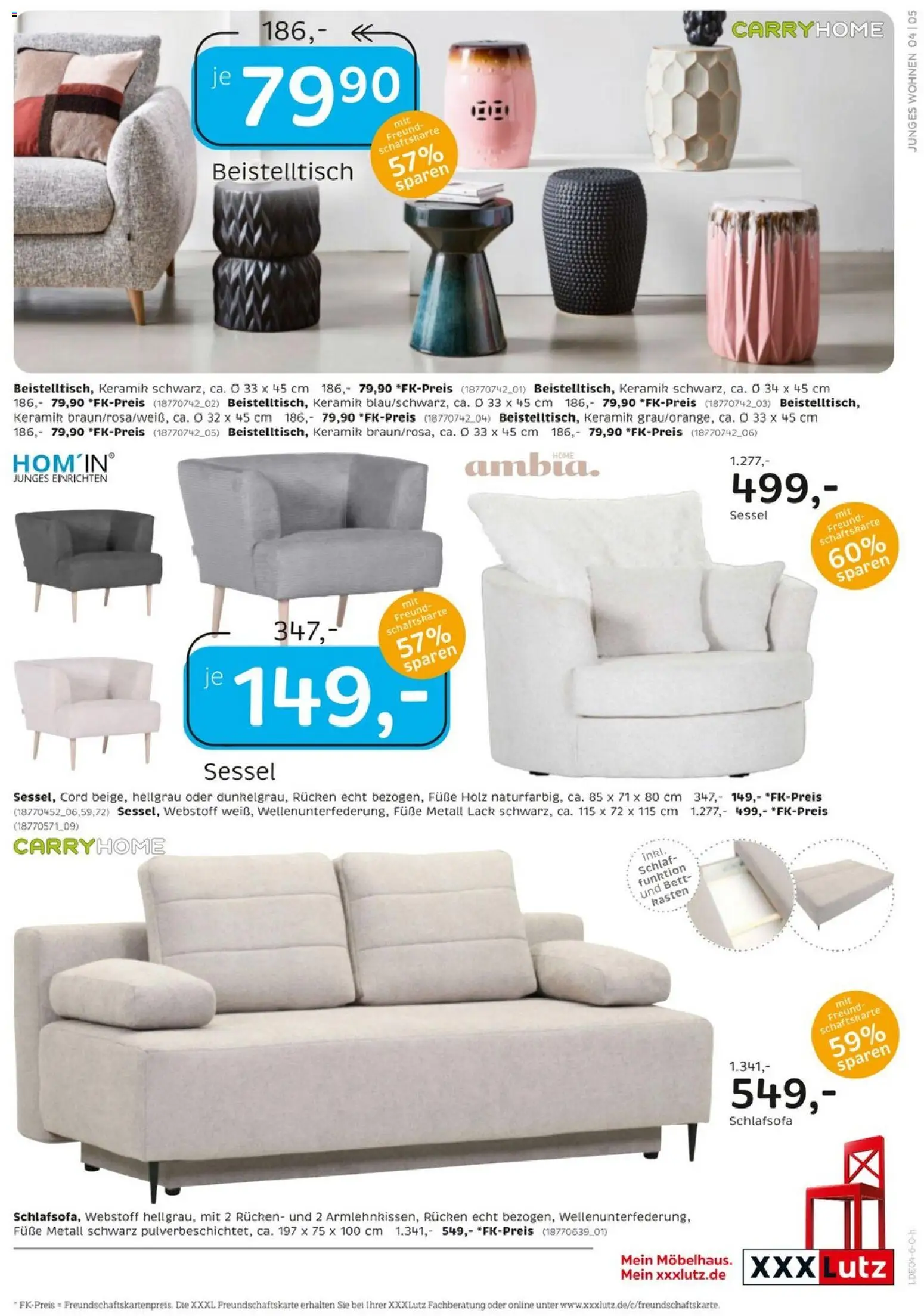 XXXLutz Junges Wohnen – gültig ab 11.04.2026 | Seite: 5 | Produkte: Schlafsofa, Beistelltisch, Bett, Sessel