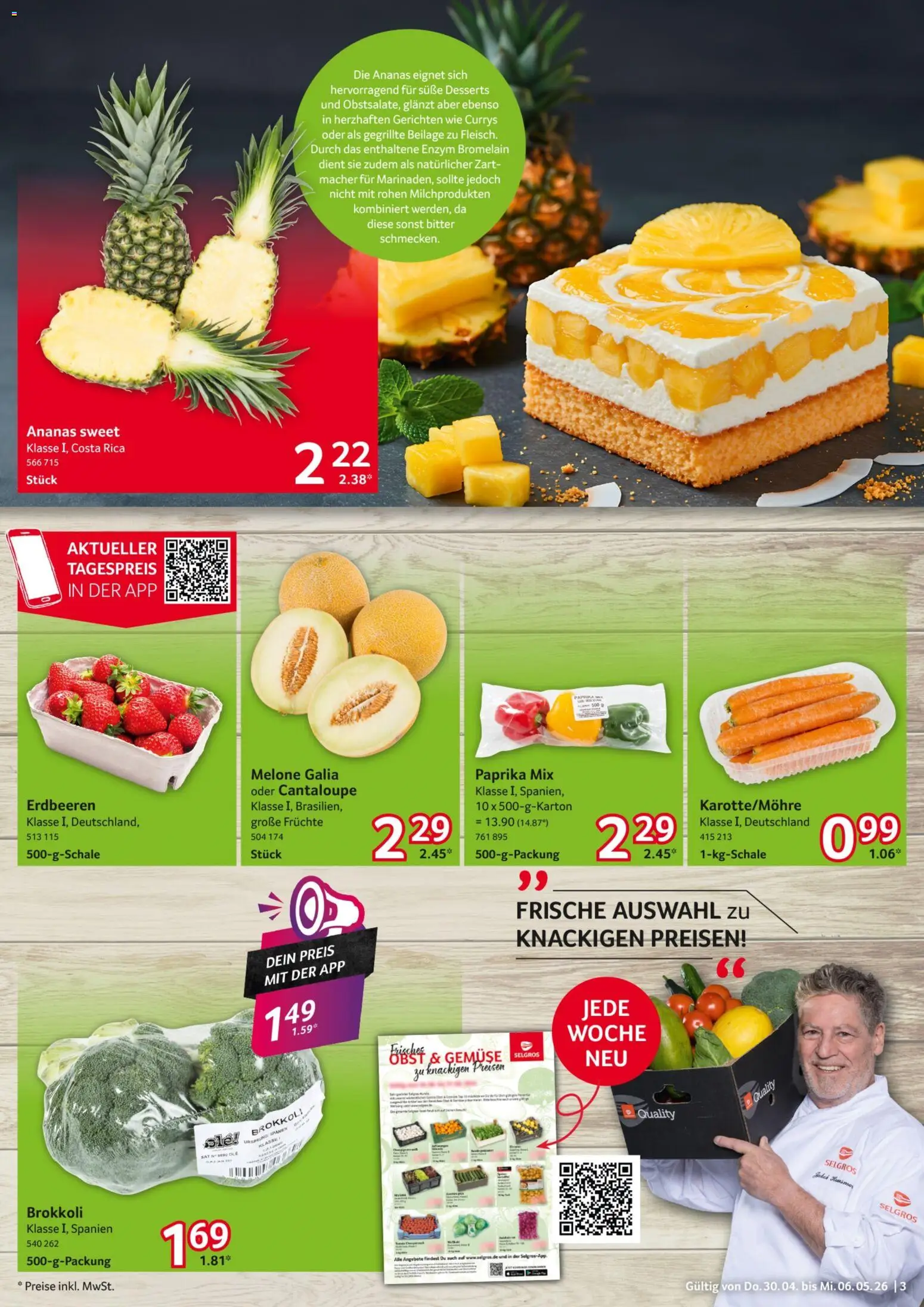Selgros Prospekt 	 – gültig ab 30.04.2026 | Seite: 3 | Produkte: Ananas, Gemüse, Paprika, Erdbeeren