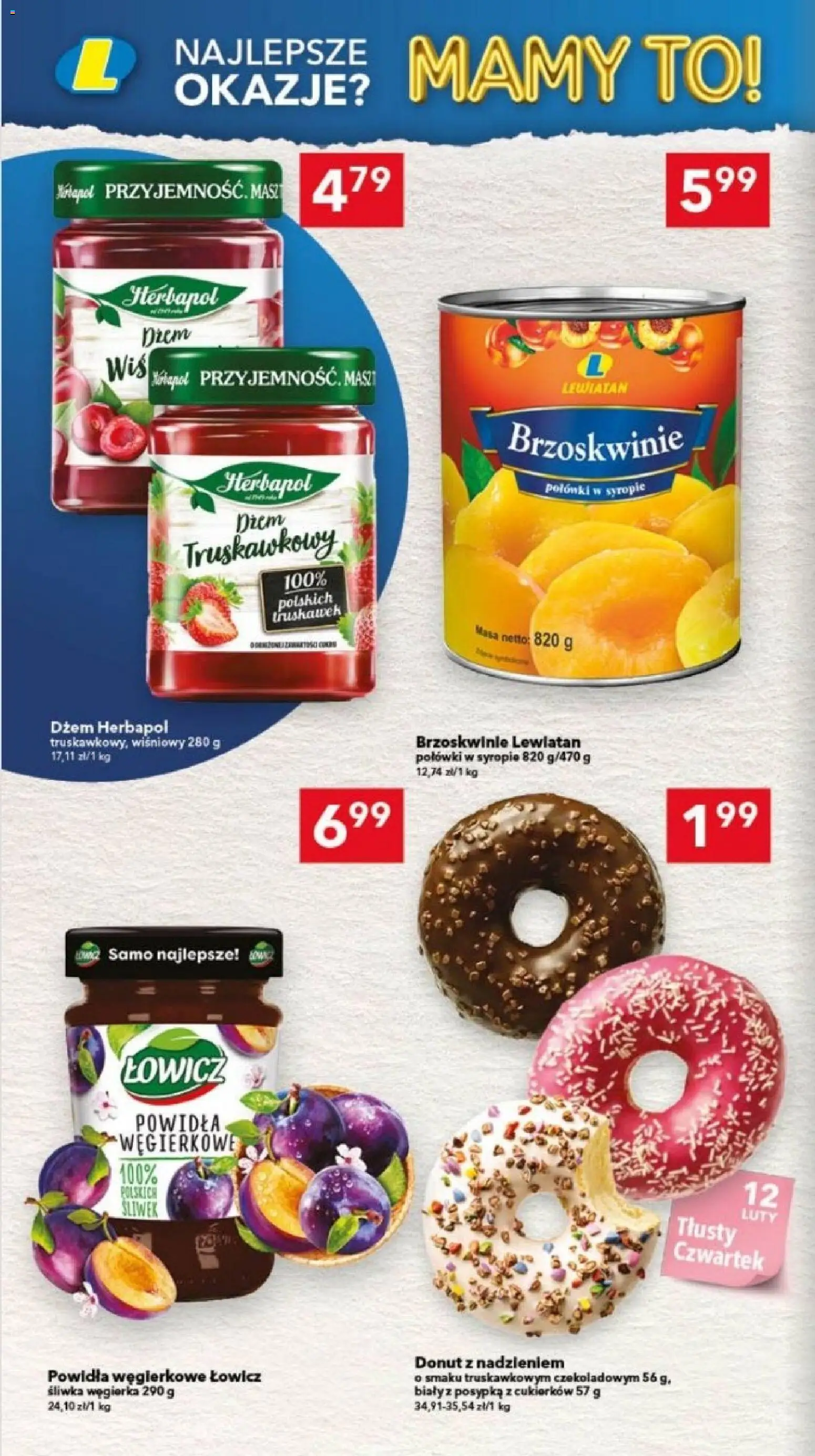 Lewiatan gazetka - Szczecin od 12.02.2026 | Strona: 8 | Produkty: Donut, Dżem, Powidła, Brzoskwinie