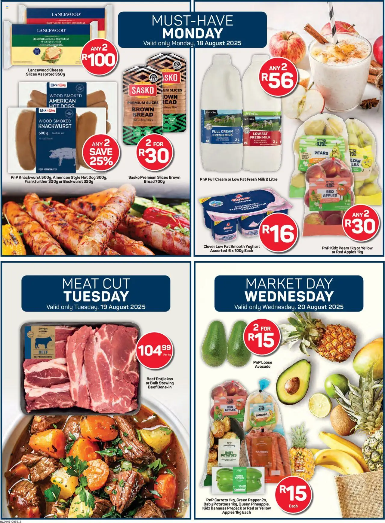 Pick n Pay KwaZulu-Natal - Weekly Specials │ valid from 18.08.2025 | Page: 2 | Products: Yoghurt, Bread, Apples, Carrots