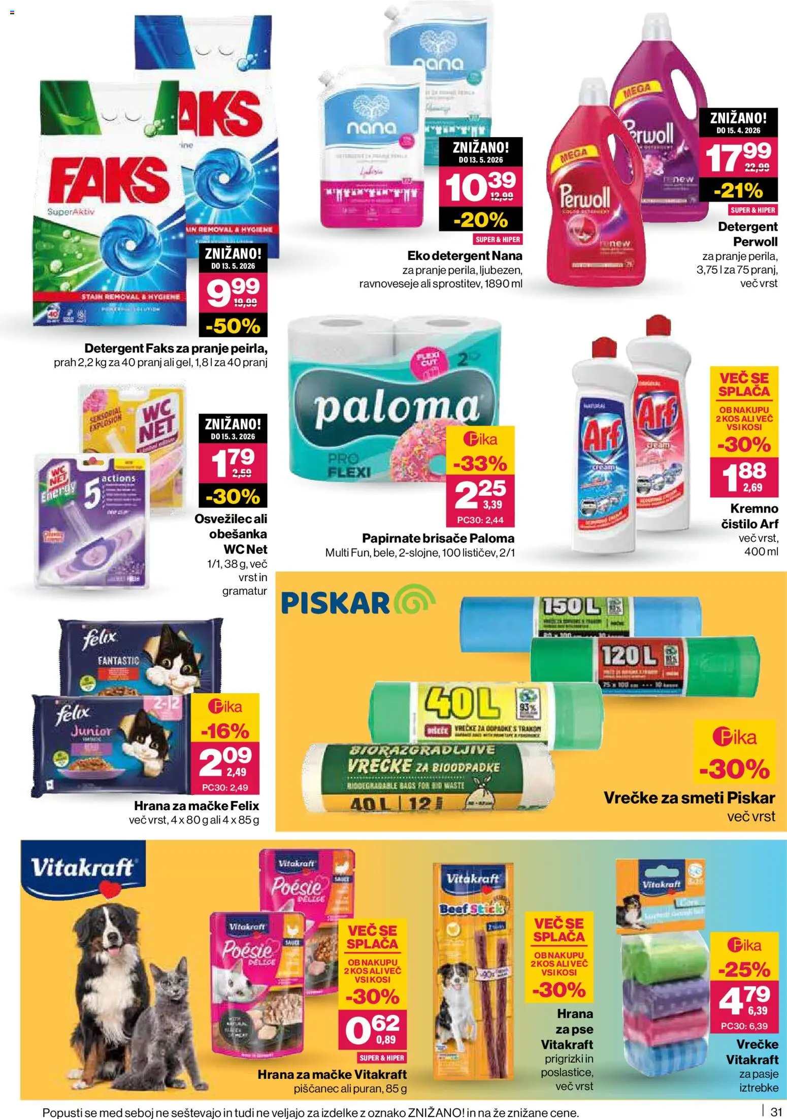 Novi Mercator katalog ponudbe – veljaven od 26.02.2026 | Stran: 31 | Izdelki: Hrana za mačke, Kos, Prigrizki, Detergent