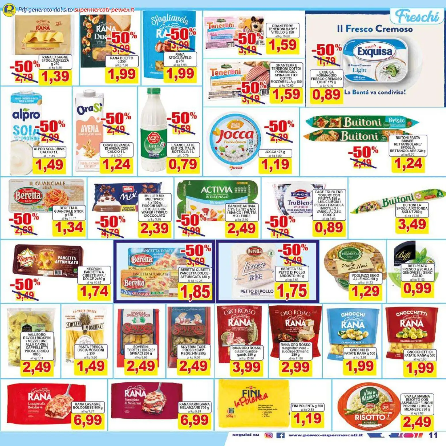 Volantino Pewex del 26.01.2026 | Pagina: 11 | Prodotti: Pesca, Spinaci, Ravioli, Asparagi