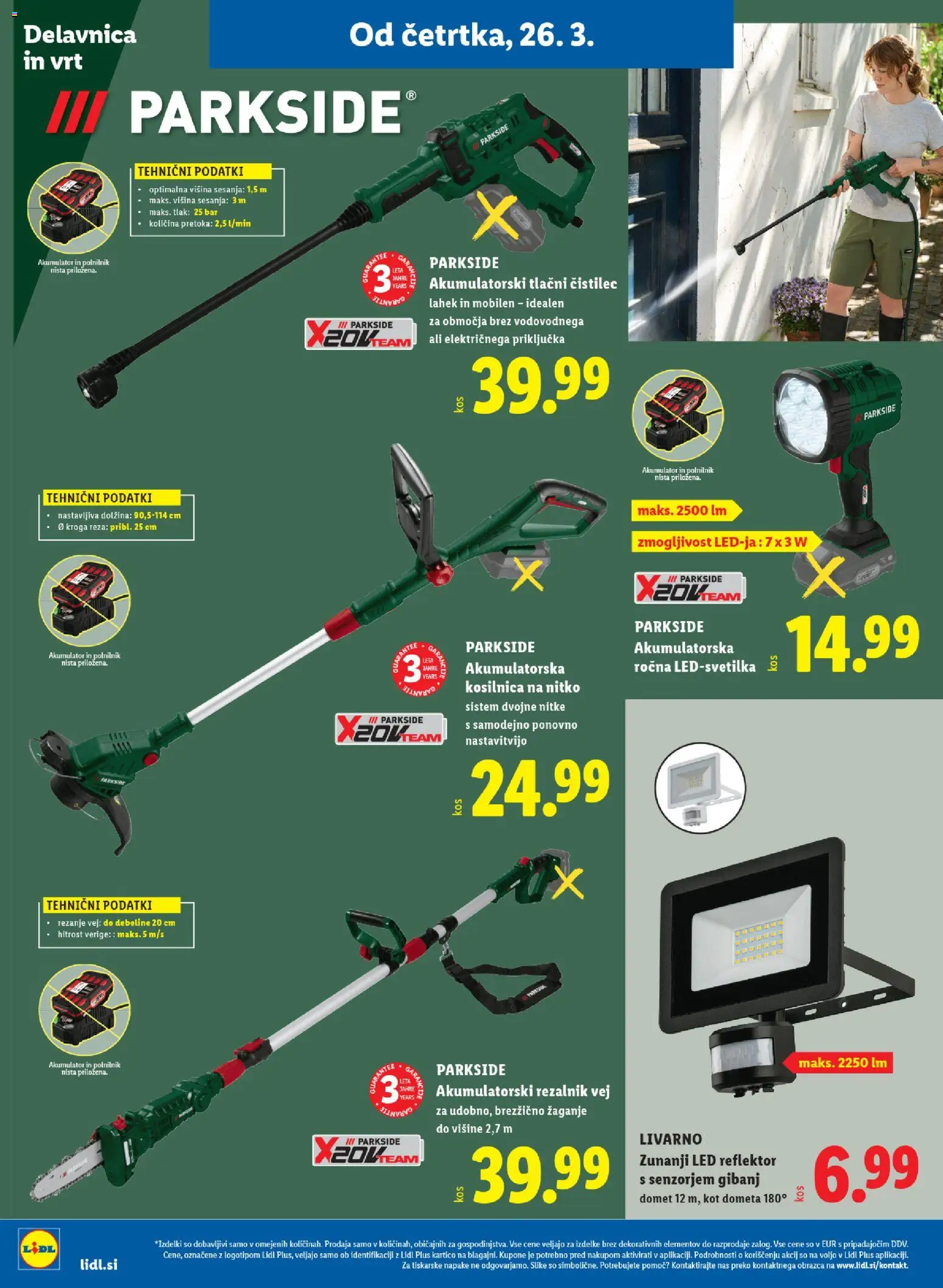 Novi Lidl katalog ponudbe – veljaven od 26.03.2026 | Stran: 28 | Izdelki: Rezalnik, Zunanji led reflektor, Akumulator, Polnilnik