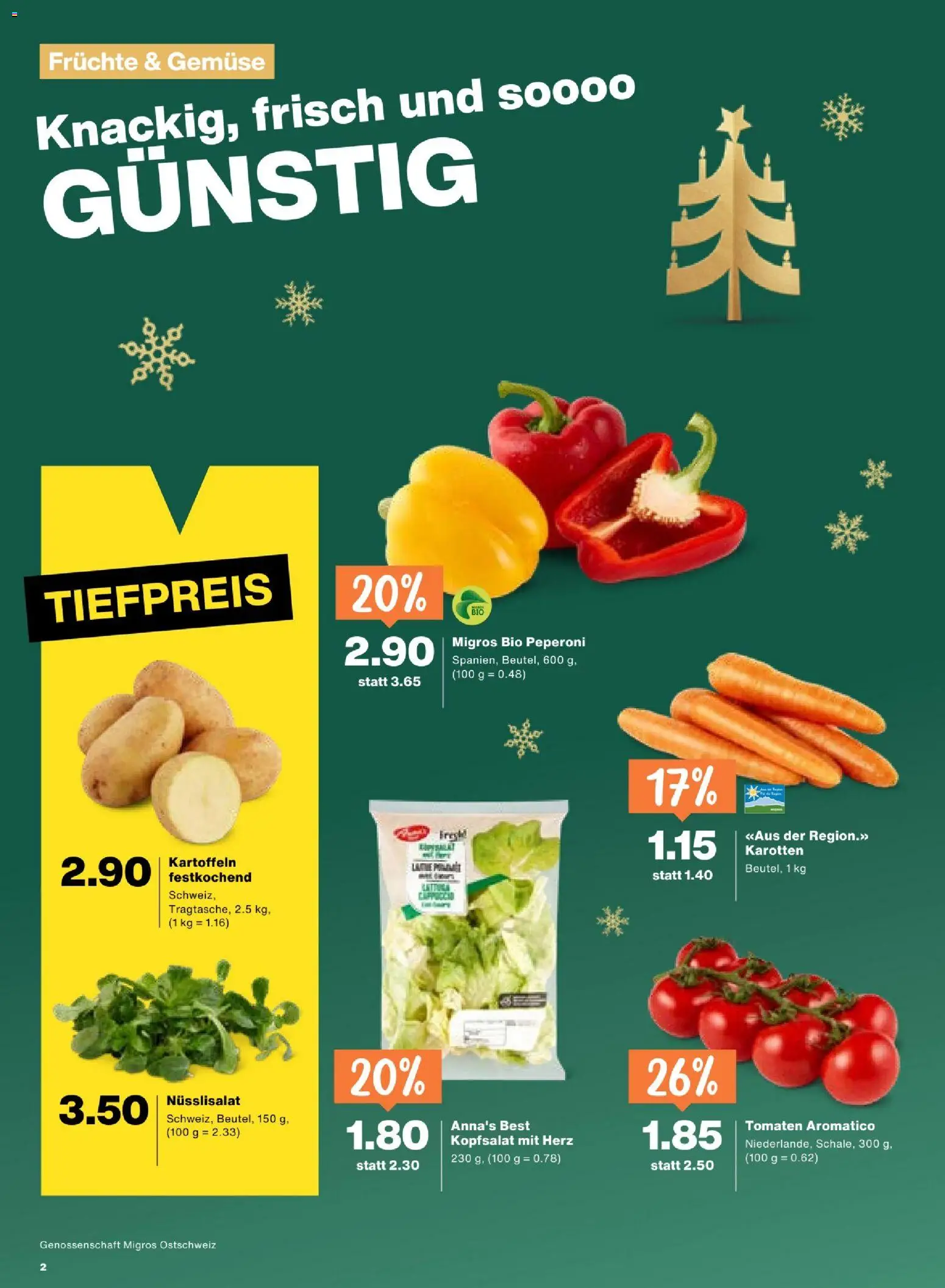 Migros Aktionen – gültig ab 16.12.2025 | Seite: 2 | Produkte: Tomaten, Gemüse, Kartoffeln, Früchte