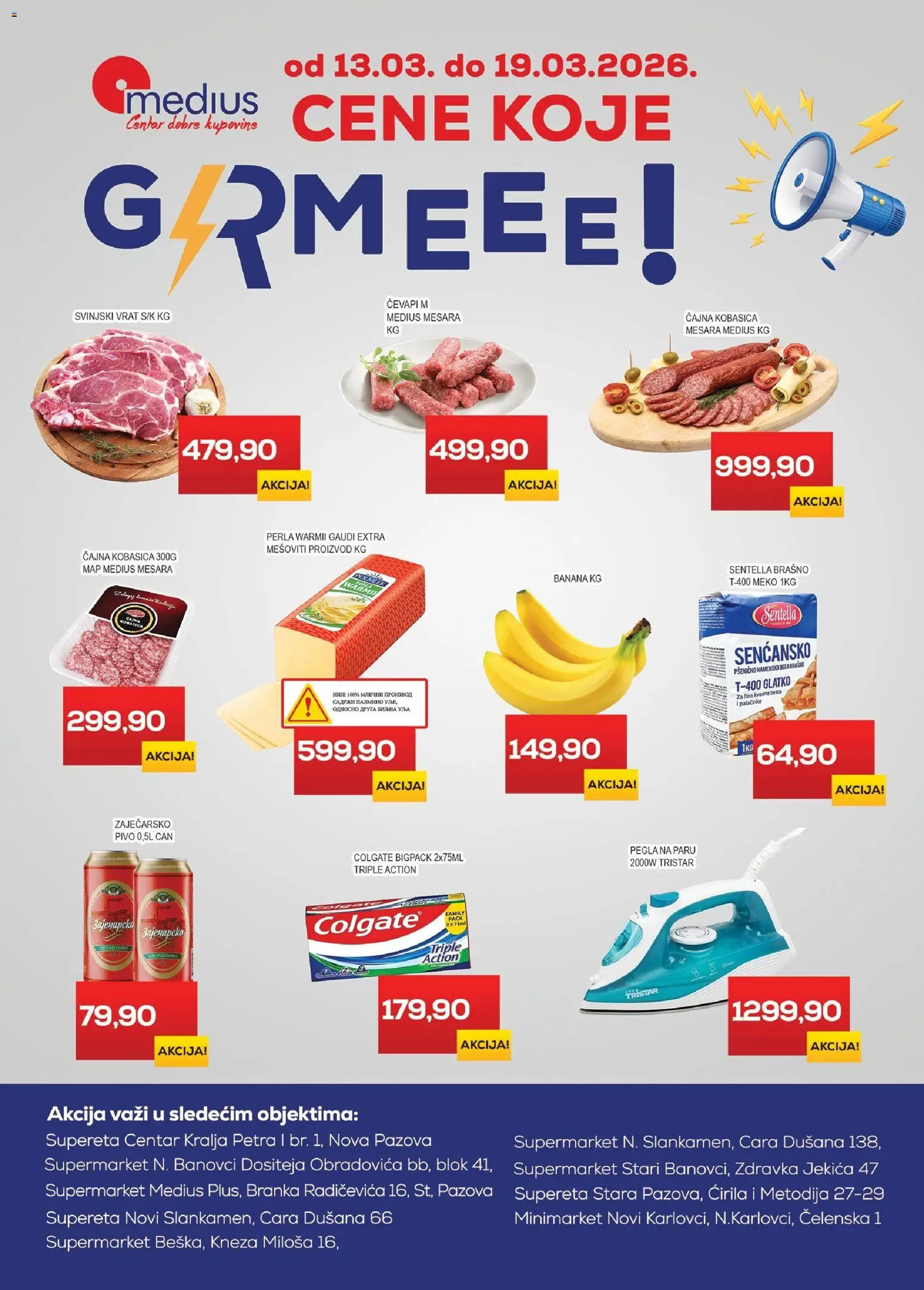 Medius katalog - važi od 13.03.2026 | Strana: 1 | Proizvode: Colgate, Zaječarsko pivo, Svinjski vrat, Palačinke