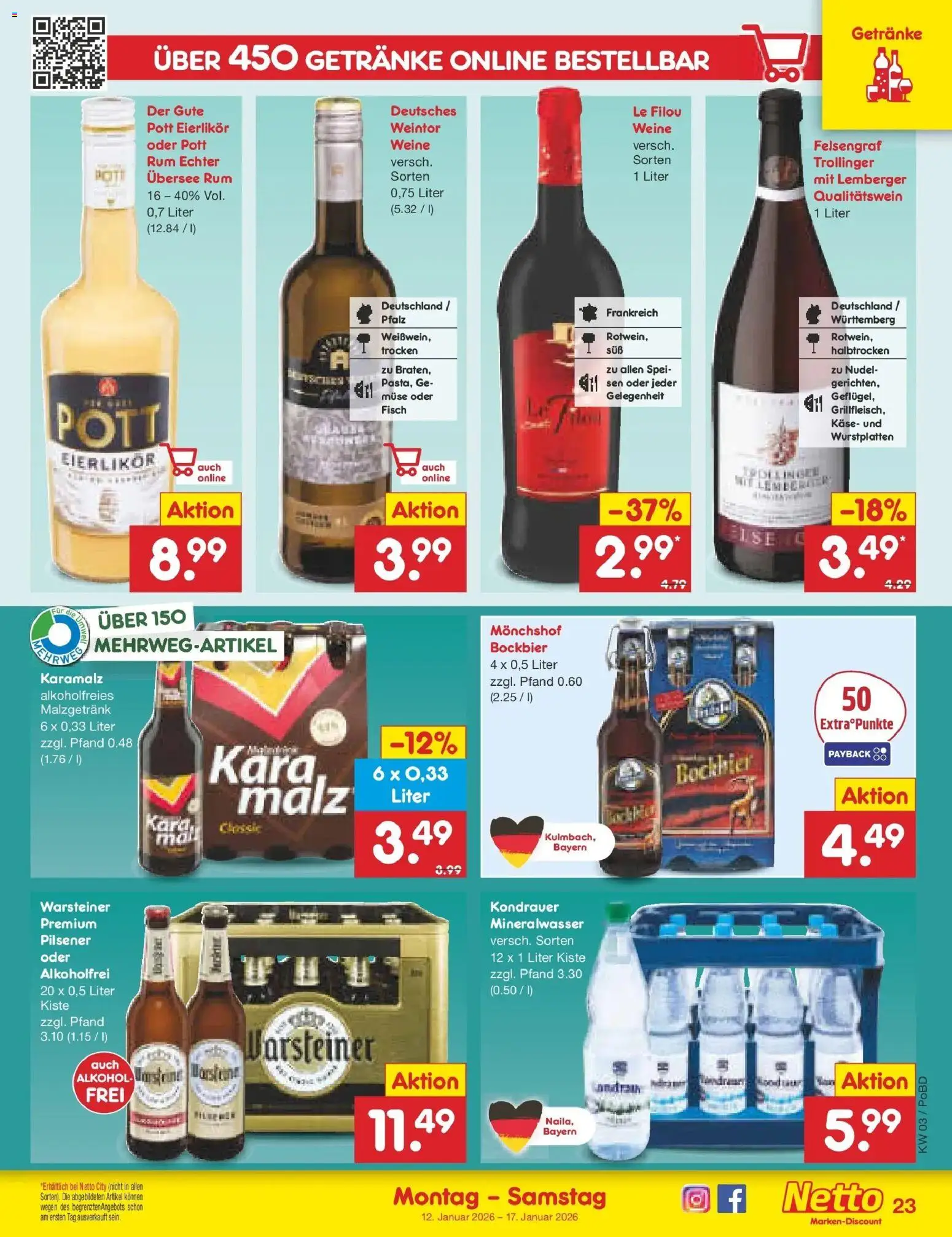 Netto Marken-Discount prospekt Selb	 – gültig ab 12.01.2026 | Seite: 27 | Produkte: Käse, Rum, Mineralwasser, Fisch