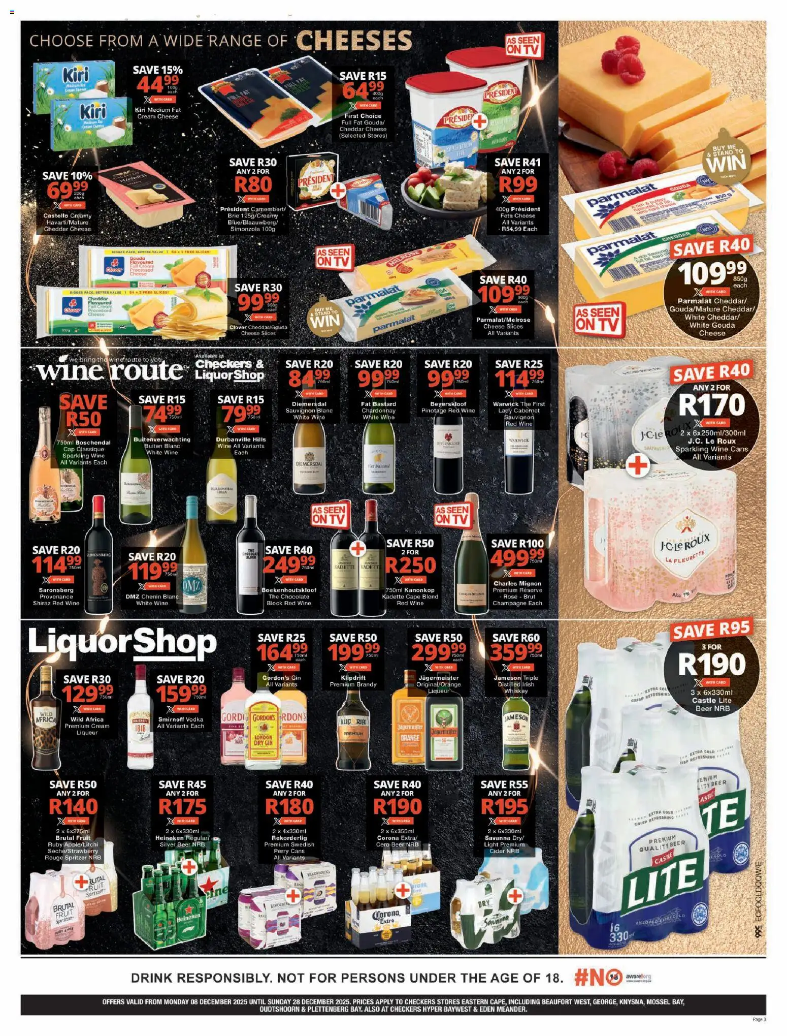 New Checkers catalogue – valid from 08.12.2025 | Page: 3 | Products: Cap, Brandy, Fruit, Máscara de pestañas