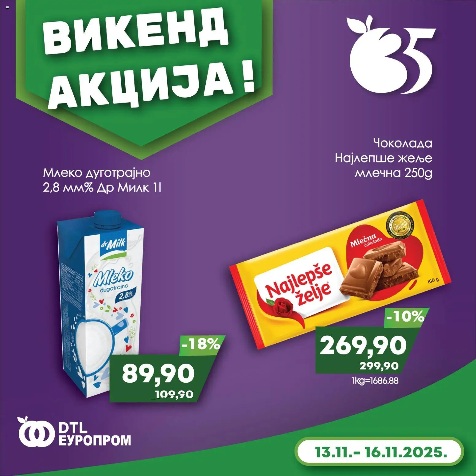 Europrom katalog - važi od 13.11.2025 | Strana: 1 | Proizvode: Mleko, Čokolada, Mlečna čokolada