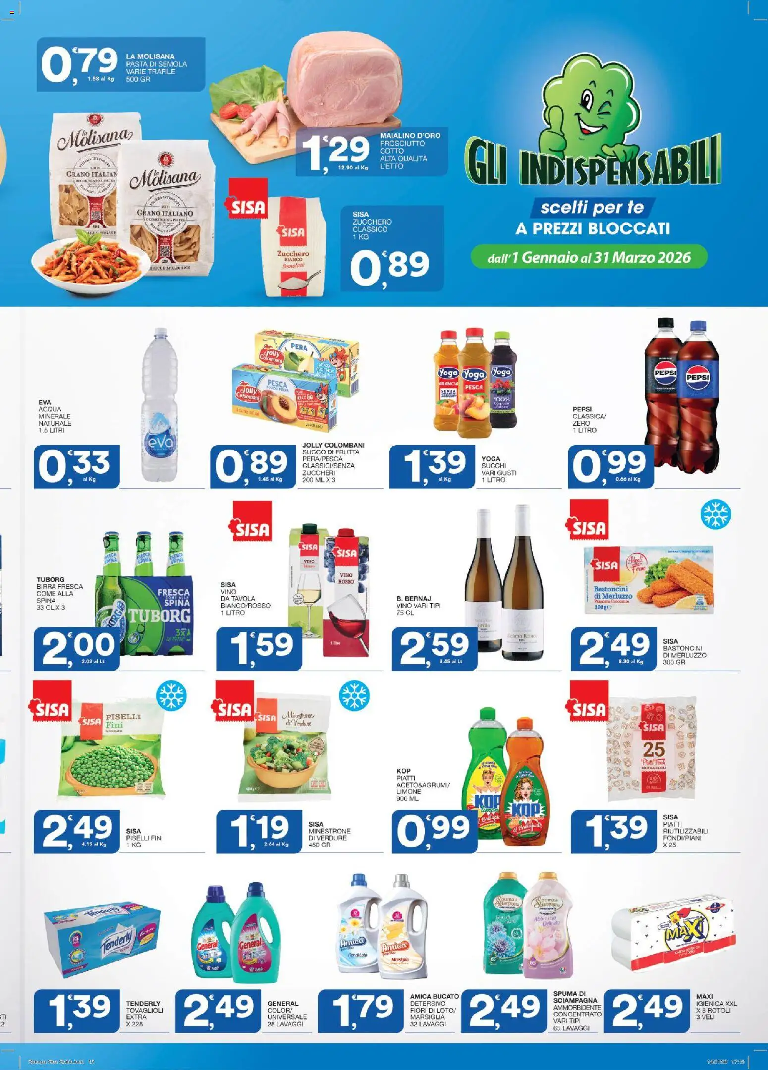 Volantino SISA del 29.01.2026 | Pagina: 15 | Prodotti: Merluzzo, Acqua, Frutta, Pasta