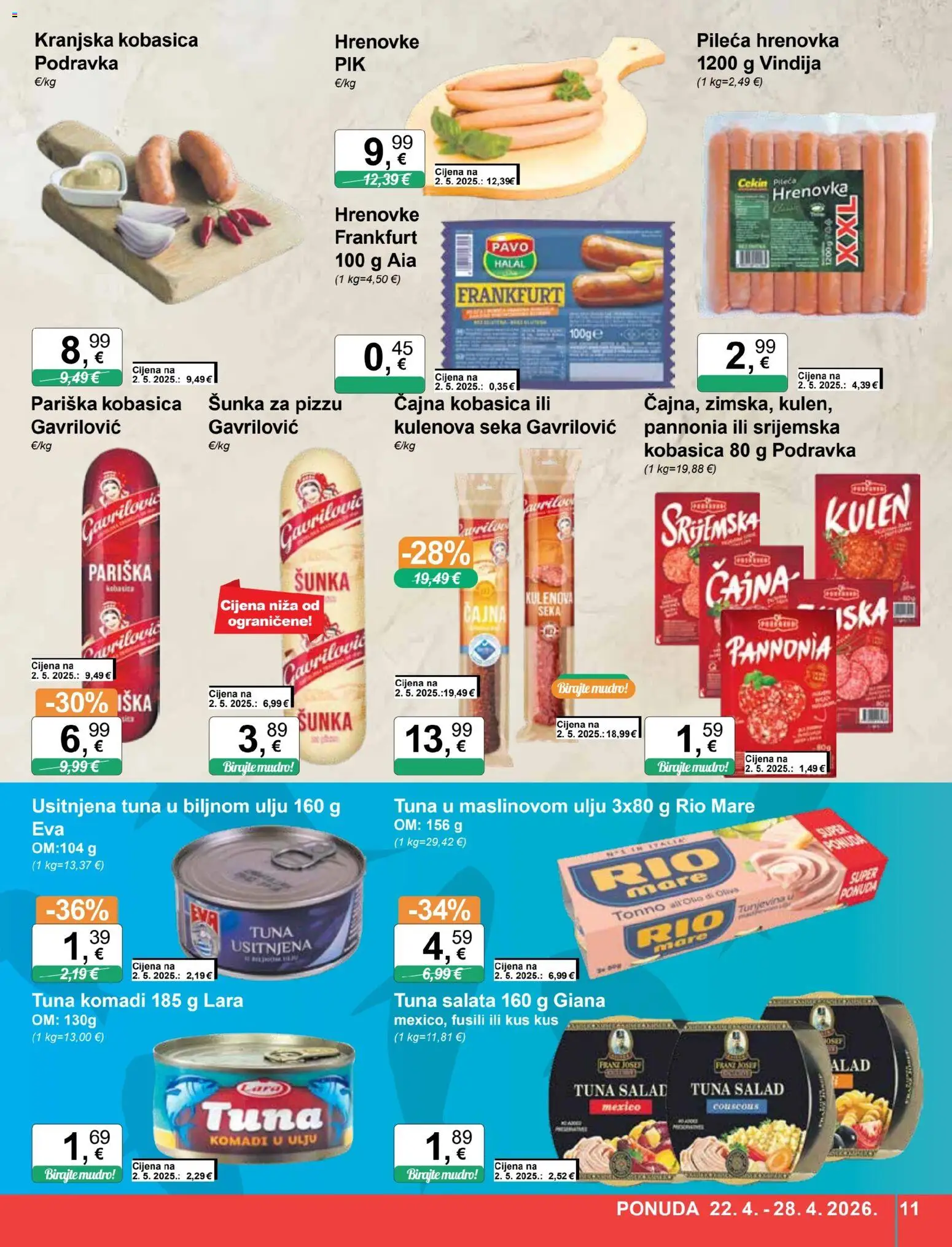 KTC katalog | vrijedi od 22.04.2026 | Stranica: 11 | Proizvodi: Vindija, Kobasica, Kulen, Tuna