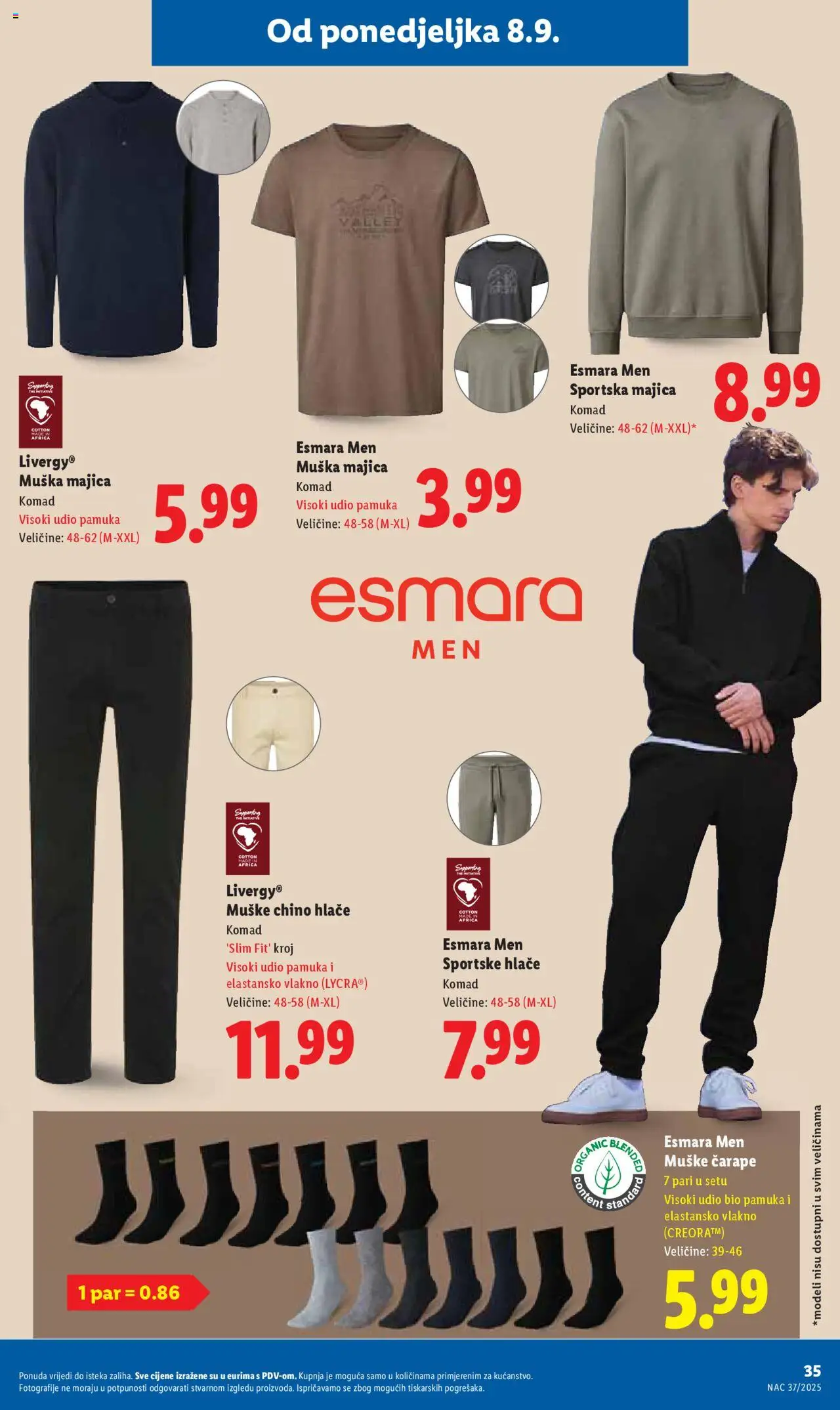 Lidl katalog | vrijedi od 08.09.2025 | Stranica: 35 | Proizvodi: Majica, Hlače, Čarape