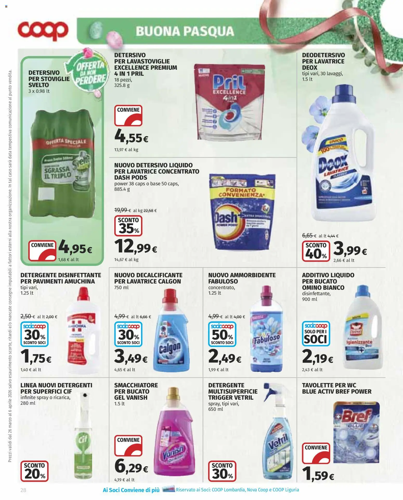 Volantino COOP del 26.03.2026 | Pagina: 28 | Prodotti: Ammorbidente, Smacchiatore, Lavatrice, WC