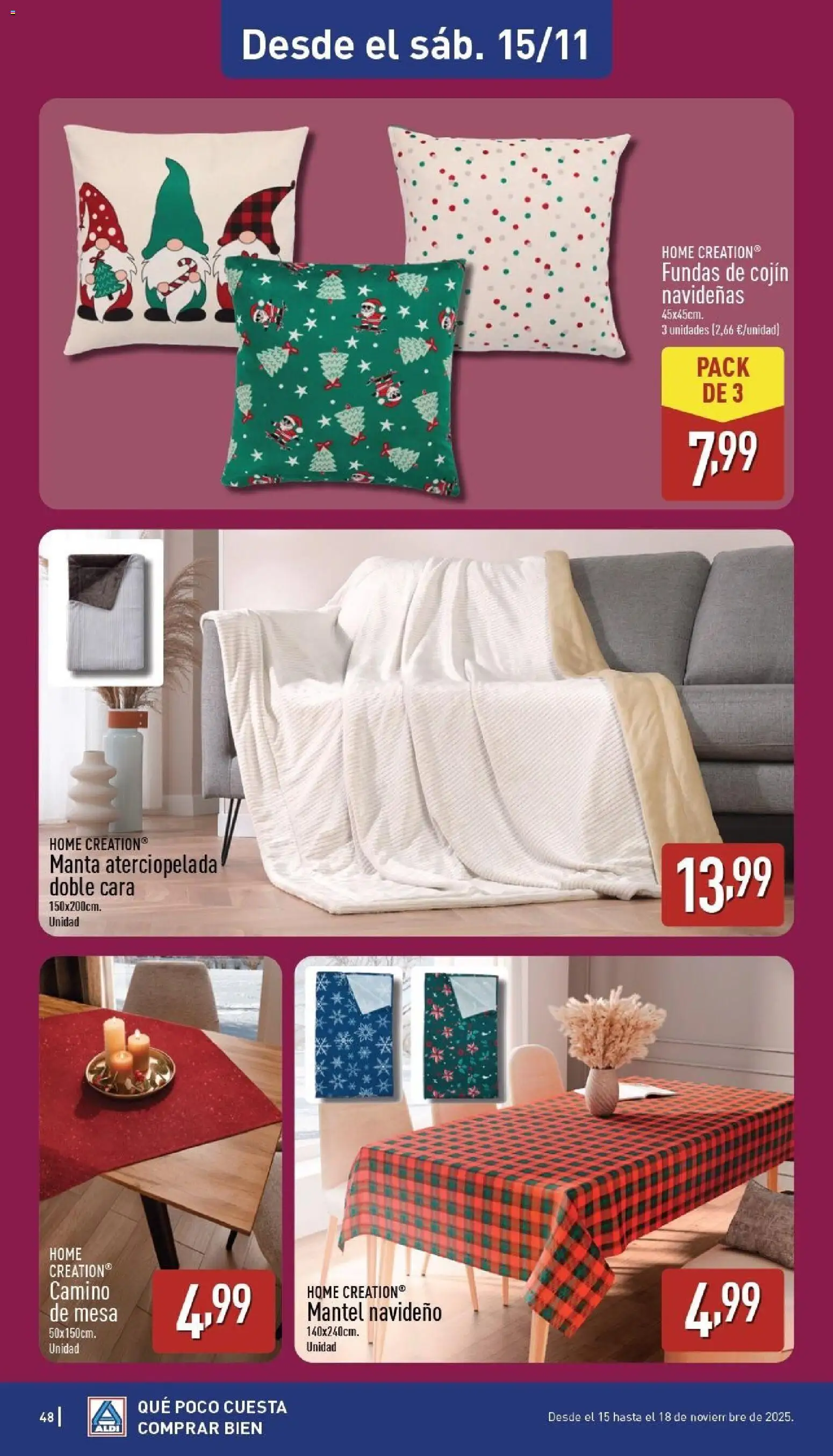 Aldi folleto Canarias │ válido desde el 10.11.2025 | Página: 48 | Productos: Mantel, Manta, Cojín, Mesa