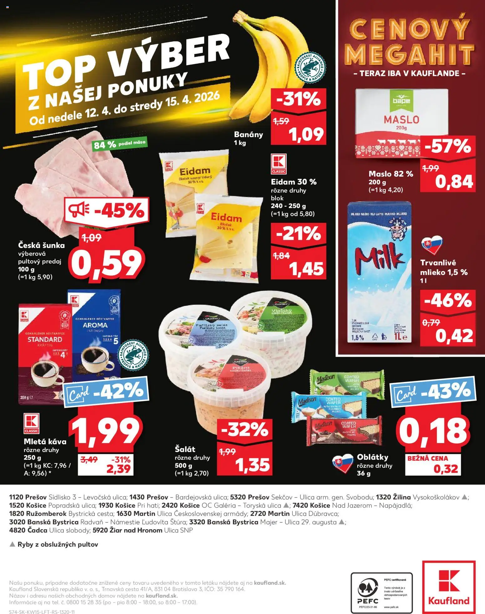 Nové Kaufland akcie – leták je platný od 09.04.2026 | Strana: 74 | Produkty: Maslo, Šunka, Banány, Šalát
