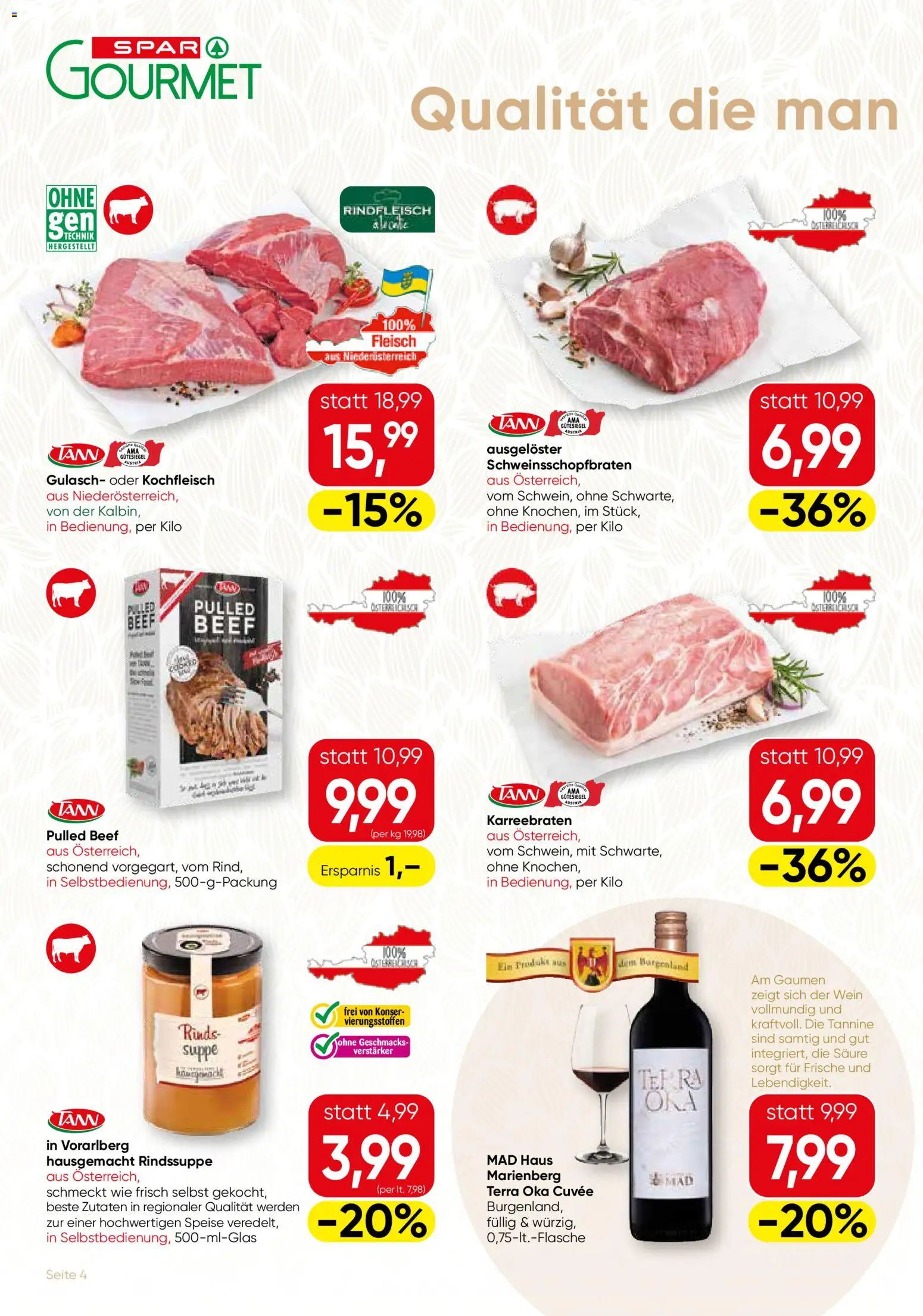 SPAR Gourmet Flugblatt - Burgenland gültig ab 02.01.2026 | Seite: 4 | Produkte: Wein, Rindfleisch