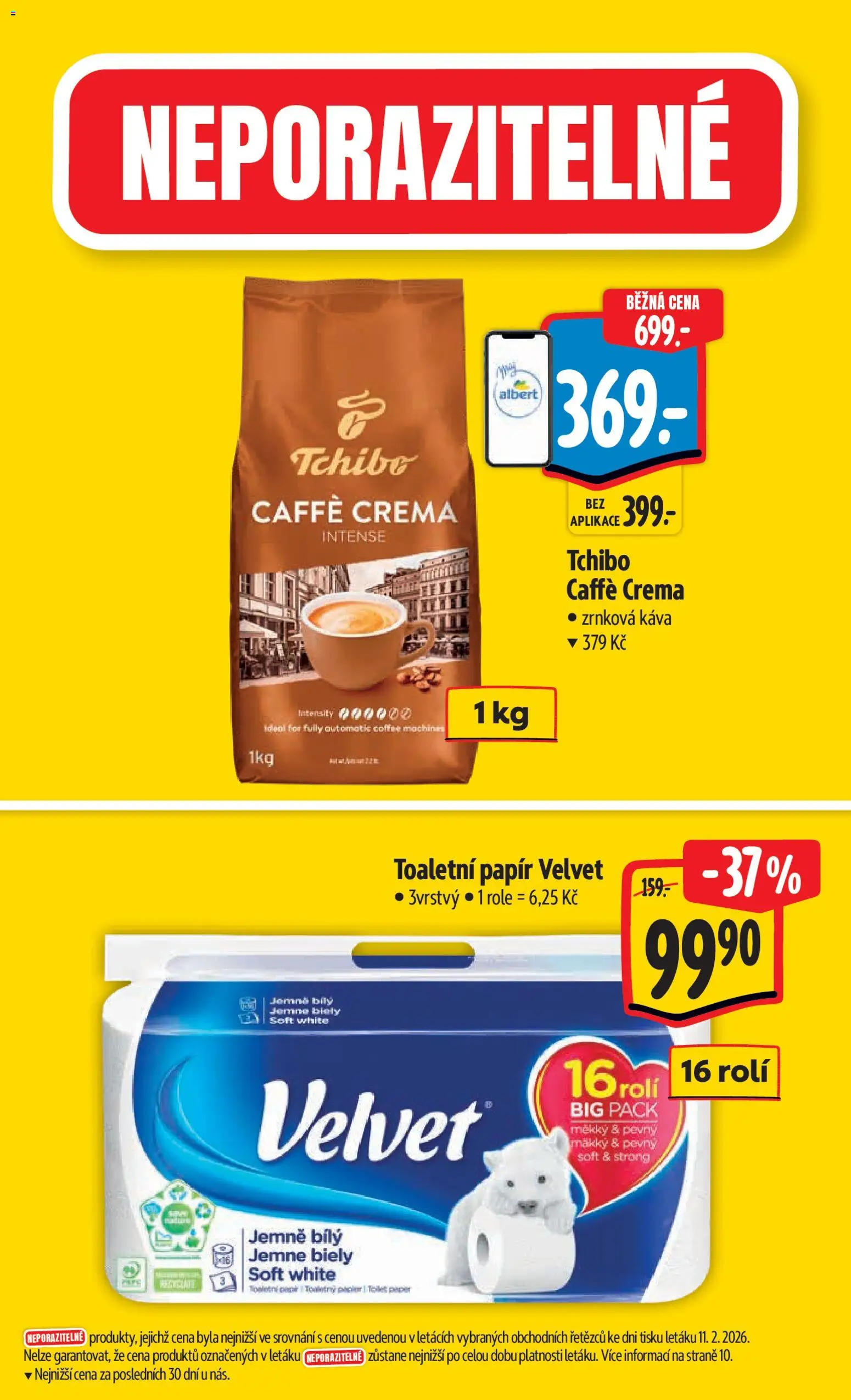 Albert leták - Hypermarket od 18.02.2026 | Strana: 4 | Produkty: Káva, Toaletní papír, Caffè crema, Zrnková káva