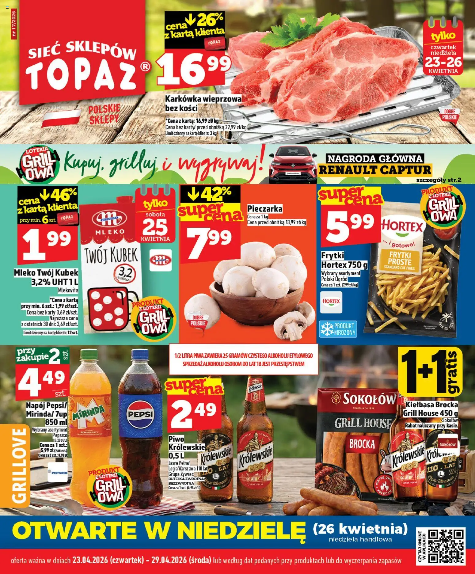 Topaz gazetka - MAZ od 23.04.2026 | Strona: 1 | Produkty: Karkówka, Karkówka wieprzowa, Grill, Pepsi