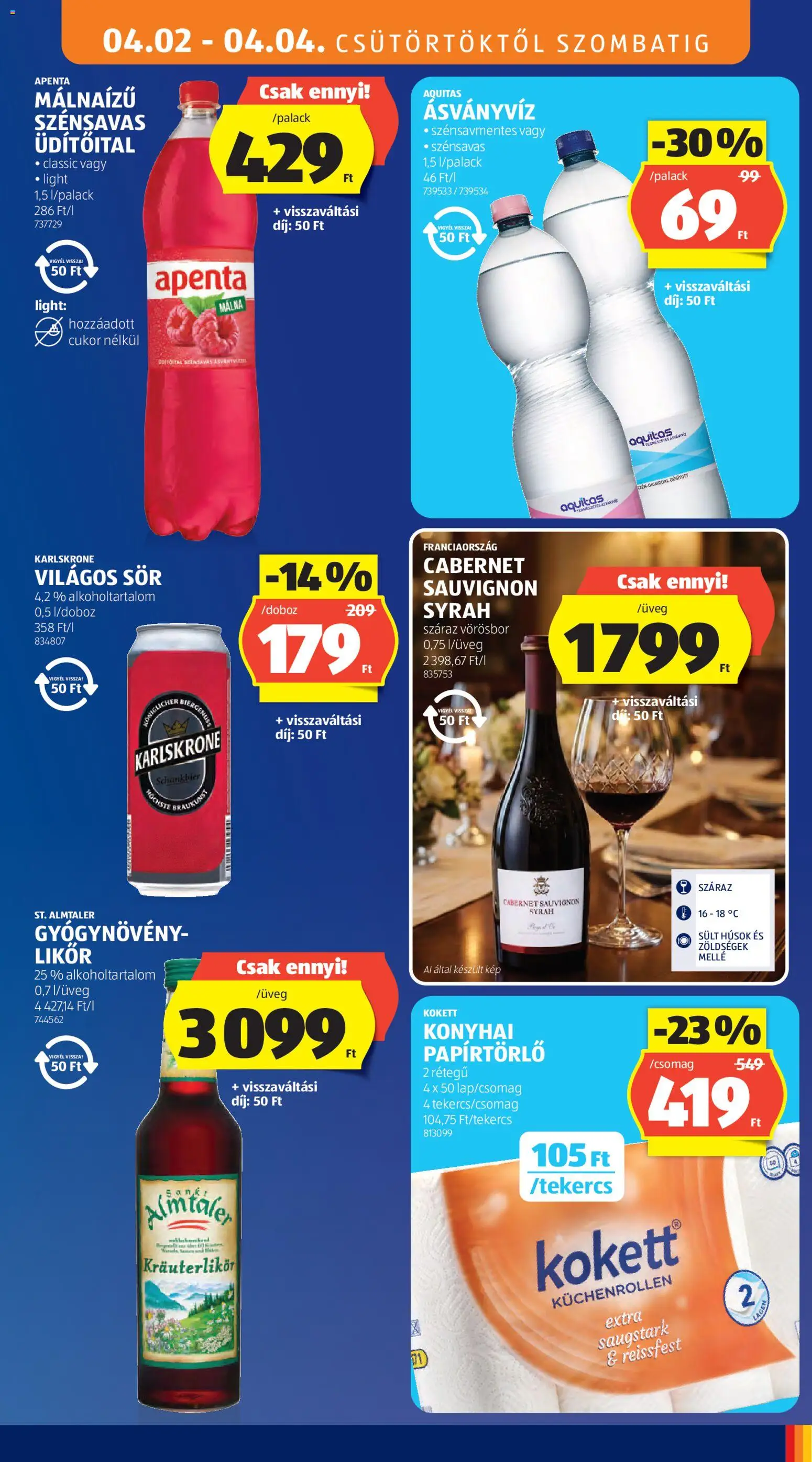 Aldi akciós ujság - amely érvényes a következő dátumtól: 02.04.2026 | Oldal: 19 | Termékek: Ásványvíz, Sör, Likőr, Cukor