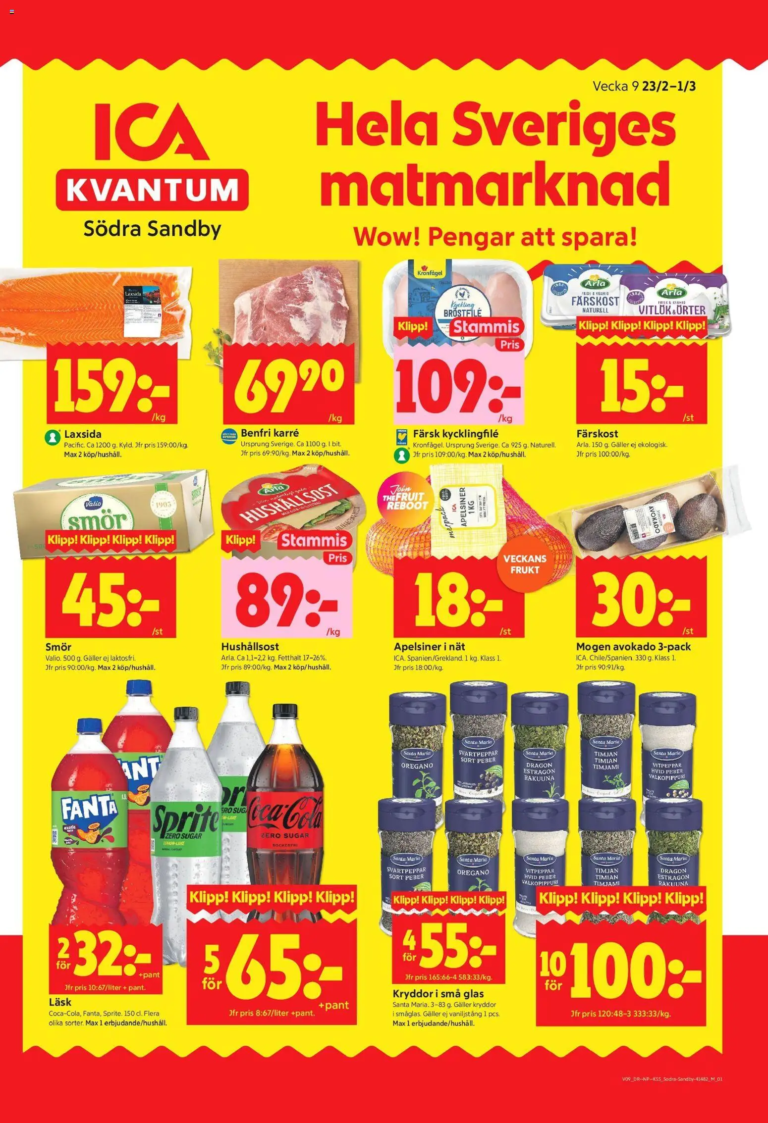 ICA Kvantum reklamblad aktuell från 23.02.2026 | Sida: 1 | Produkter: Fanta, Smör, Vitlök, Apelsiner