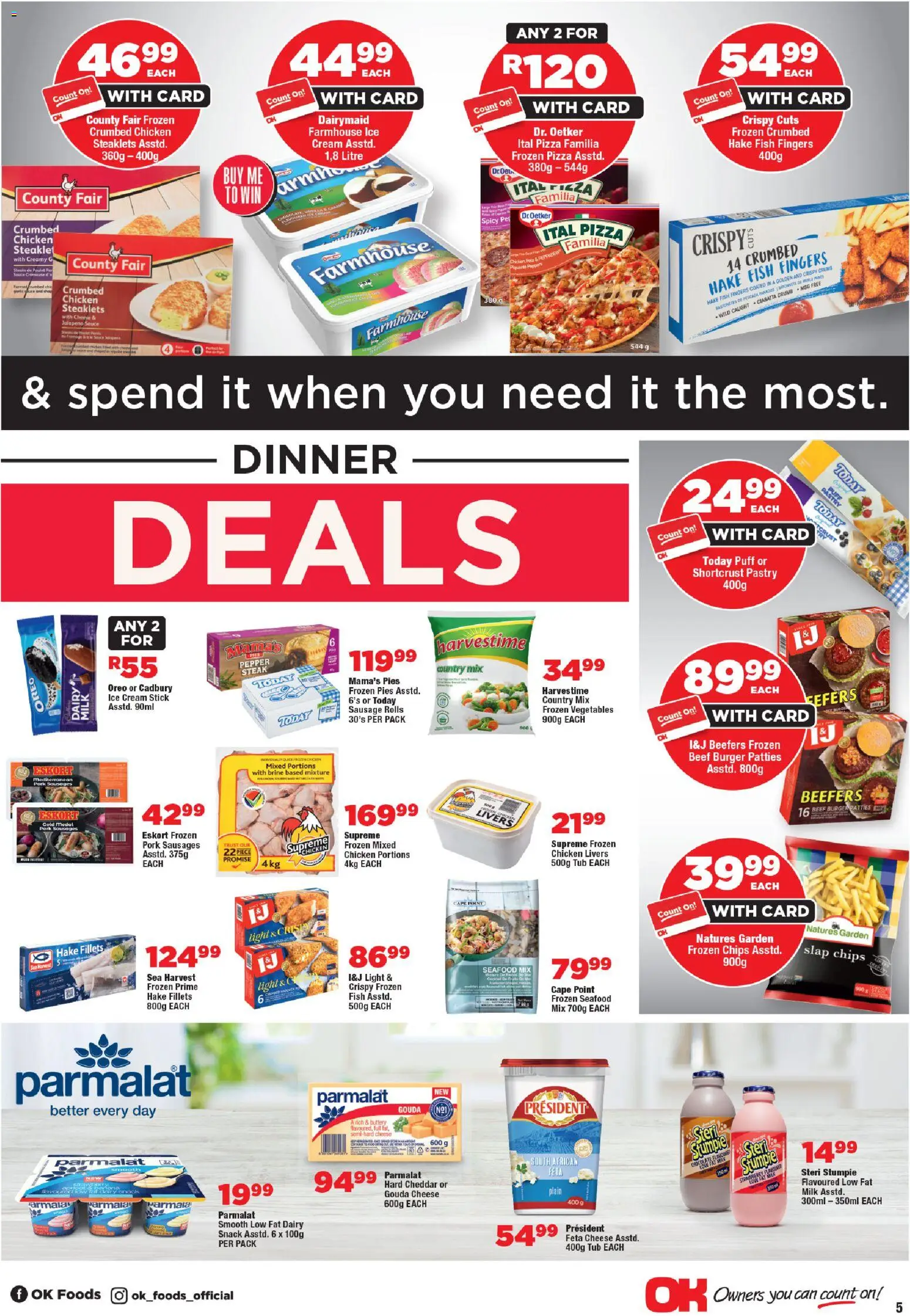 New OK Foods catalogue – valid from 24.10.2025 | Page: 5 | Products: Cheese, Chicken, Máscara de pestañas, Seafood