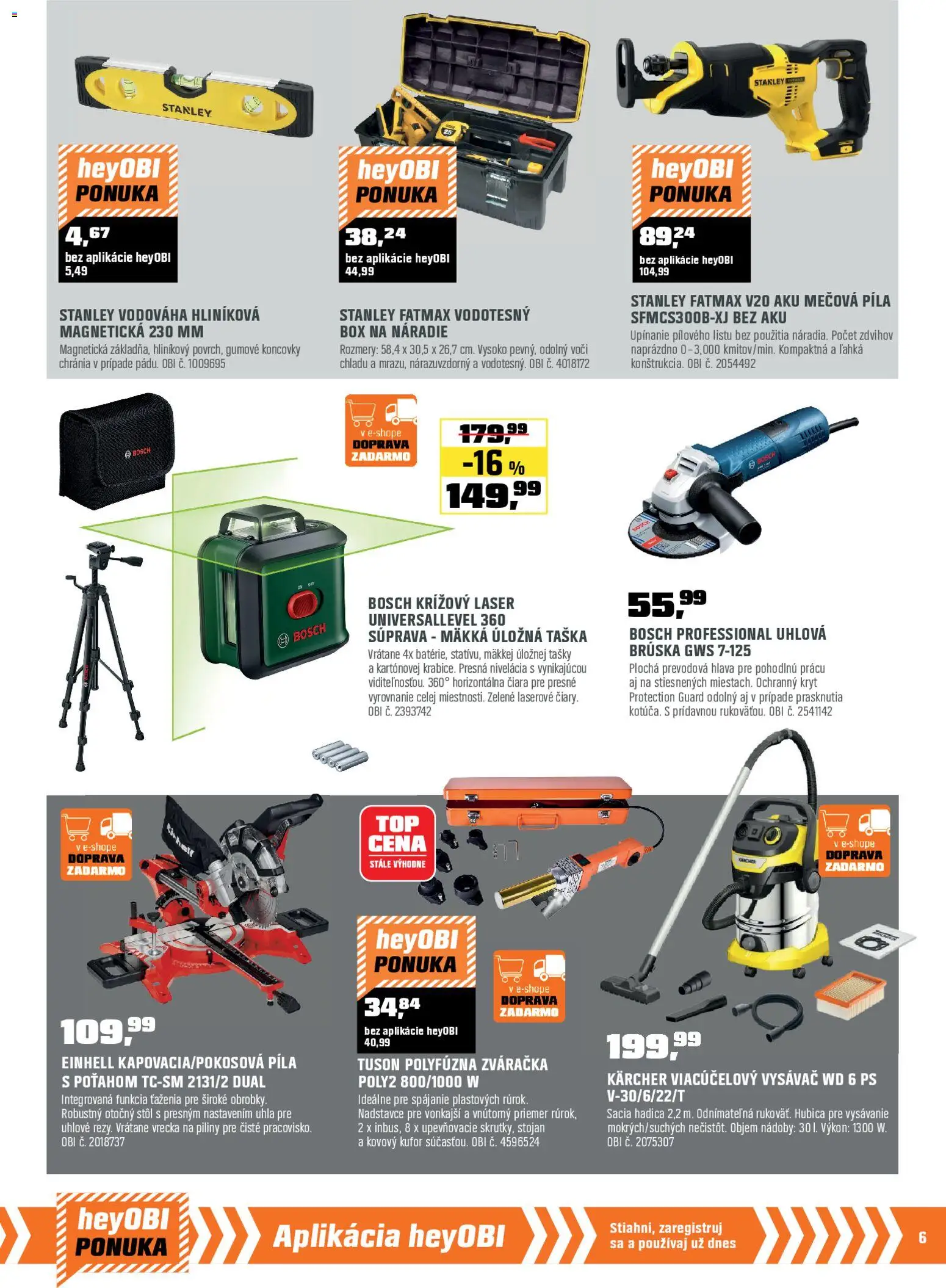 Nové OBI akcie – leták je platný od 01.02.2026 | Strana: 7 | Produkty: Stôl, Laser, Píla, Zváračka